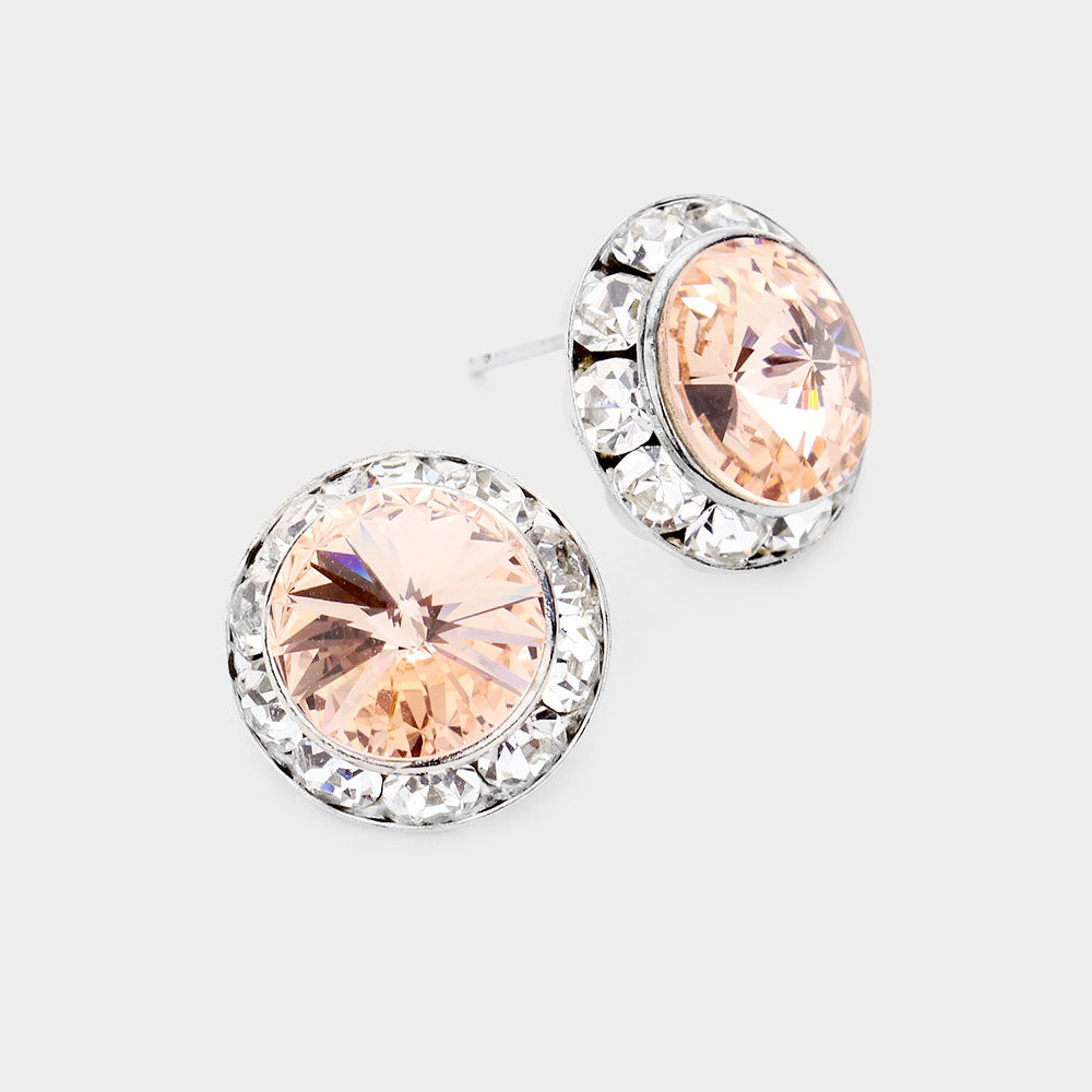 Women's Rivoli Cut Genuine Crystal Round Stud Earrings