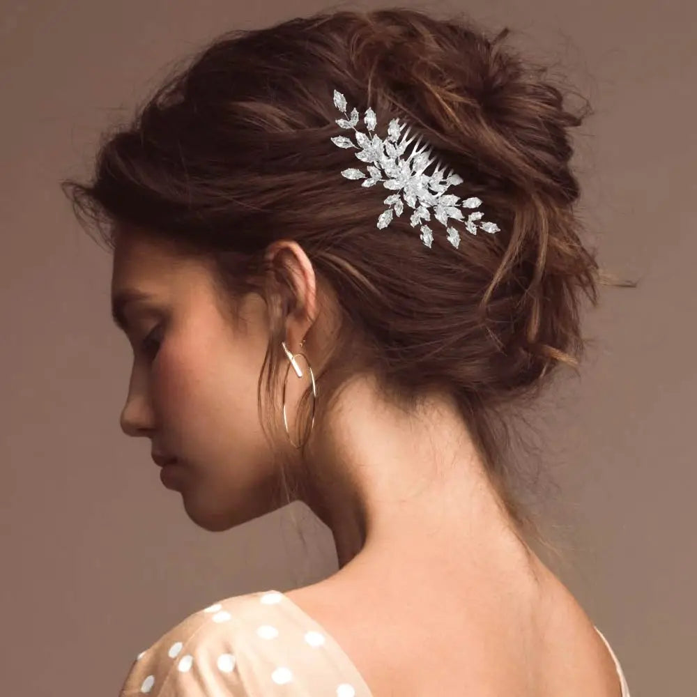 Marquise CZ Cluster Leaf Branch Hair Comb