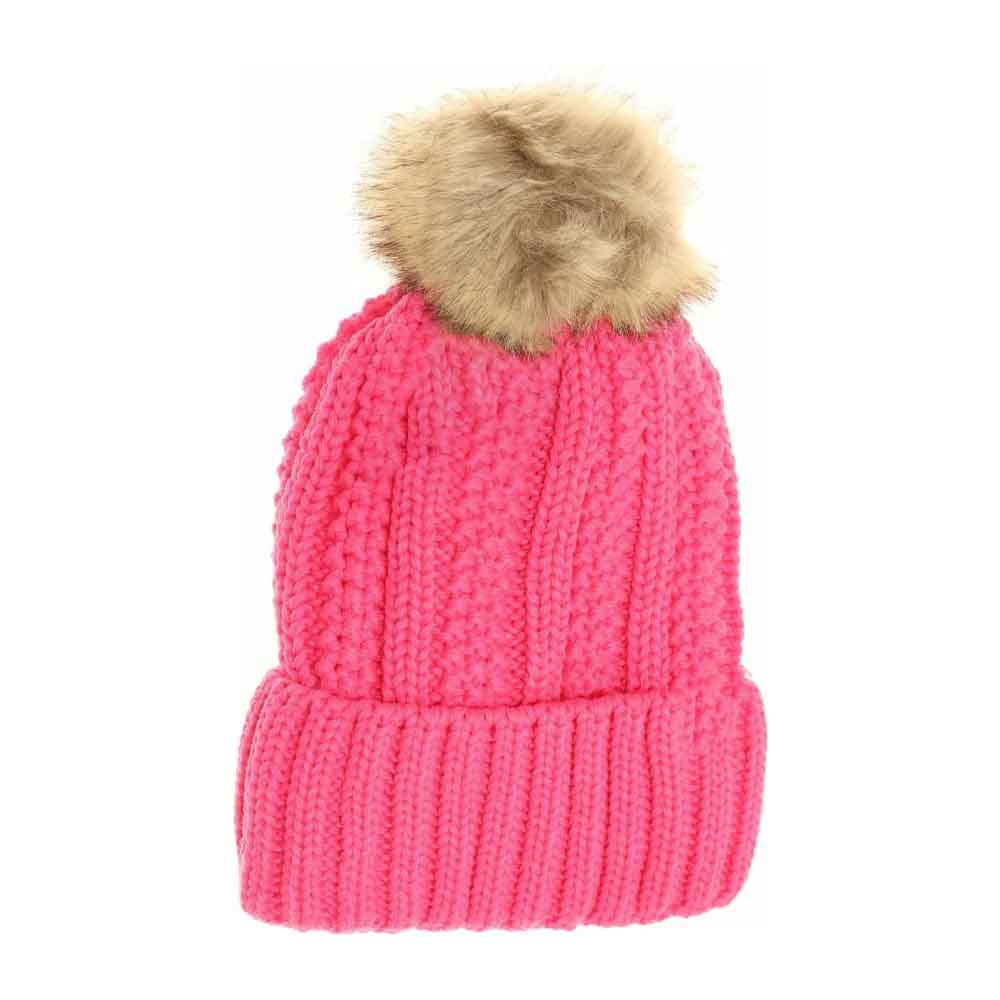 Fuzzy Lined Fur Pom C.C Beanie