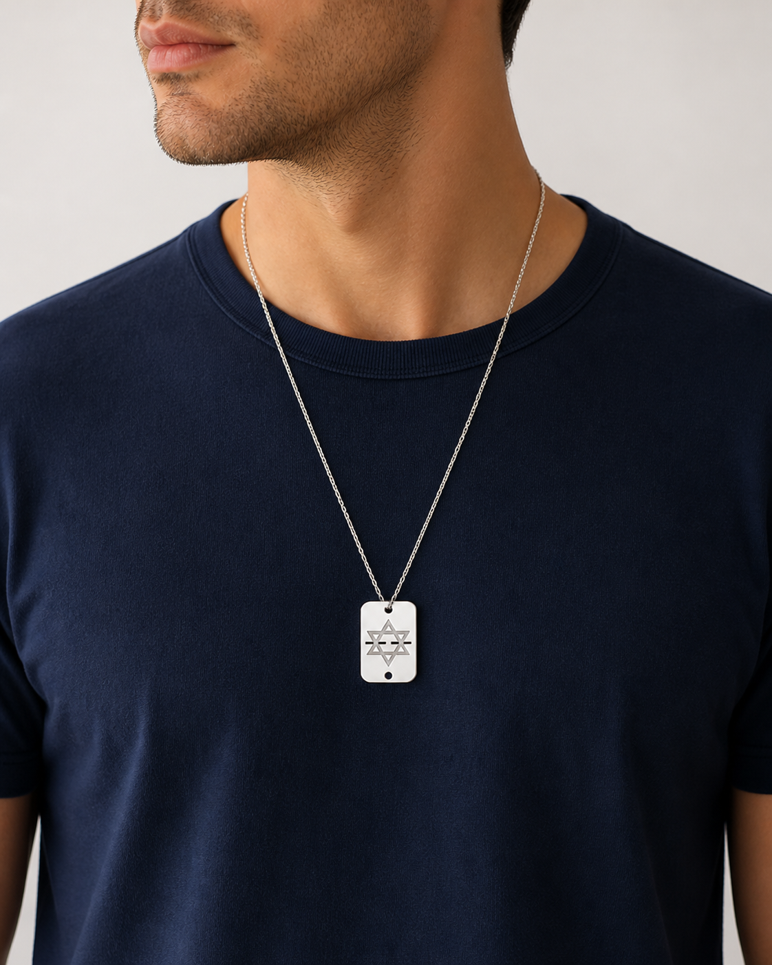 Shield Star of David ID Tag Necklace