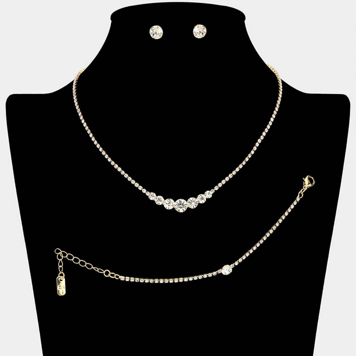 Classic Round Stone Link Rhinestone Paved Necklace
