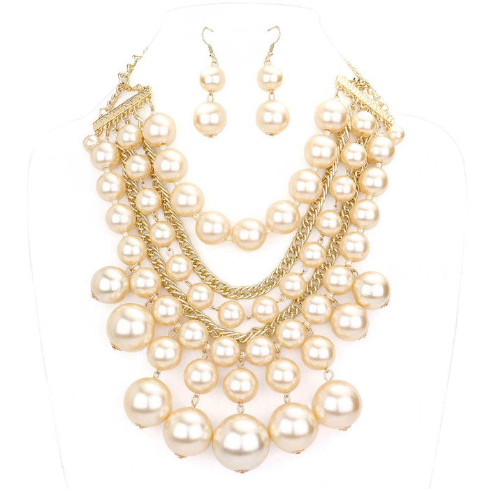 Women's Pearl Cluster Statement Necklace Jewelry Set