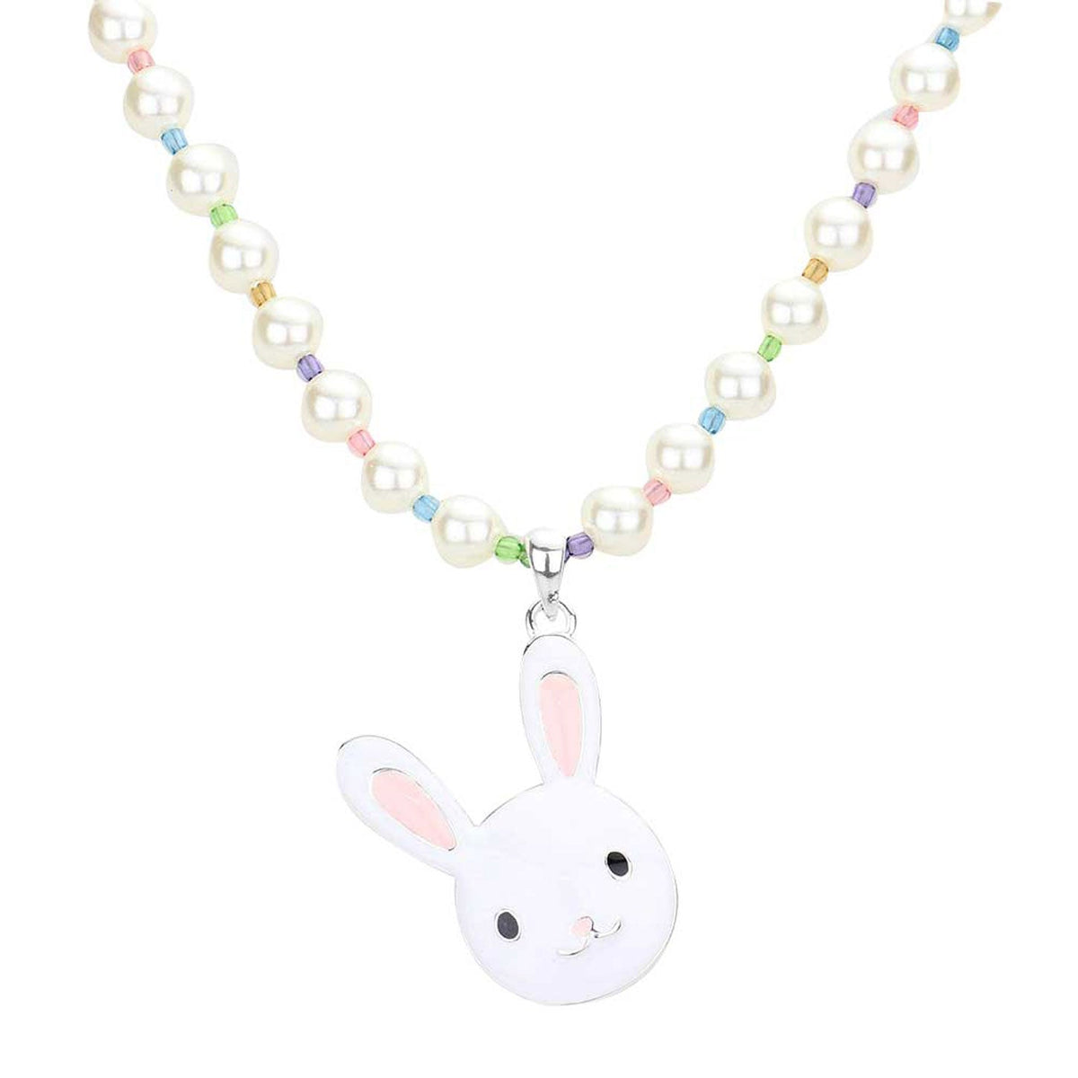 Enamel Easter Bunny Pendant Pearl Necklace