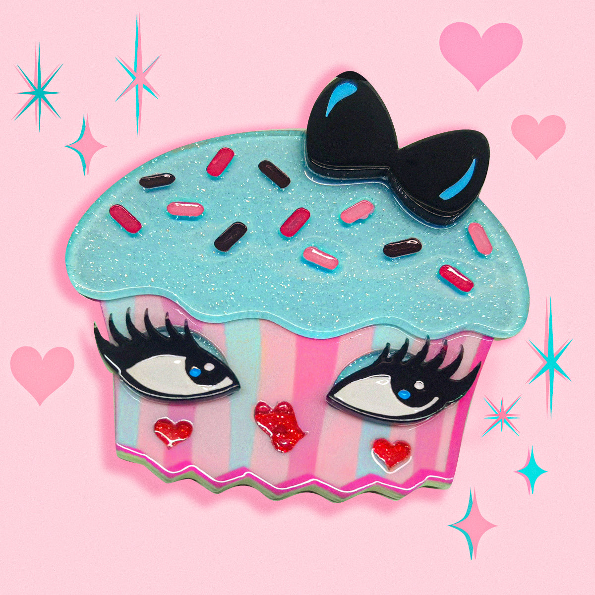 Cupcake Cutie Brooch by Miss Fluff x Lipstick & Chrome — Vintage Sweet Treat Acrylic Pin