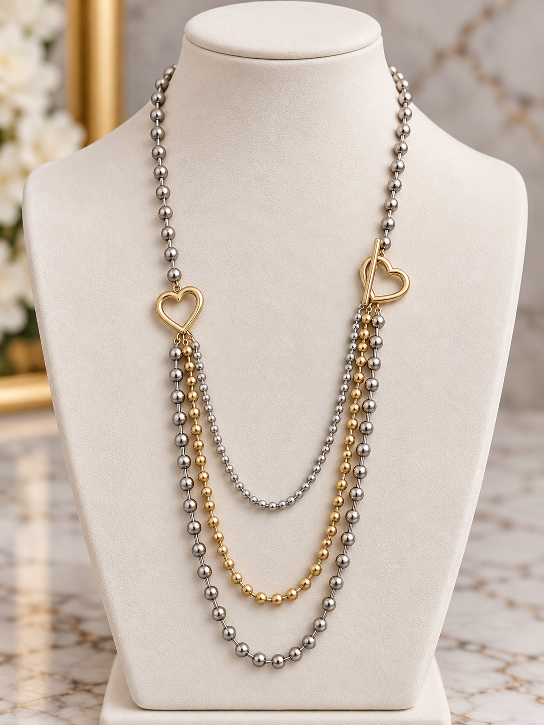 Heart layers chain necklace