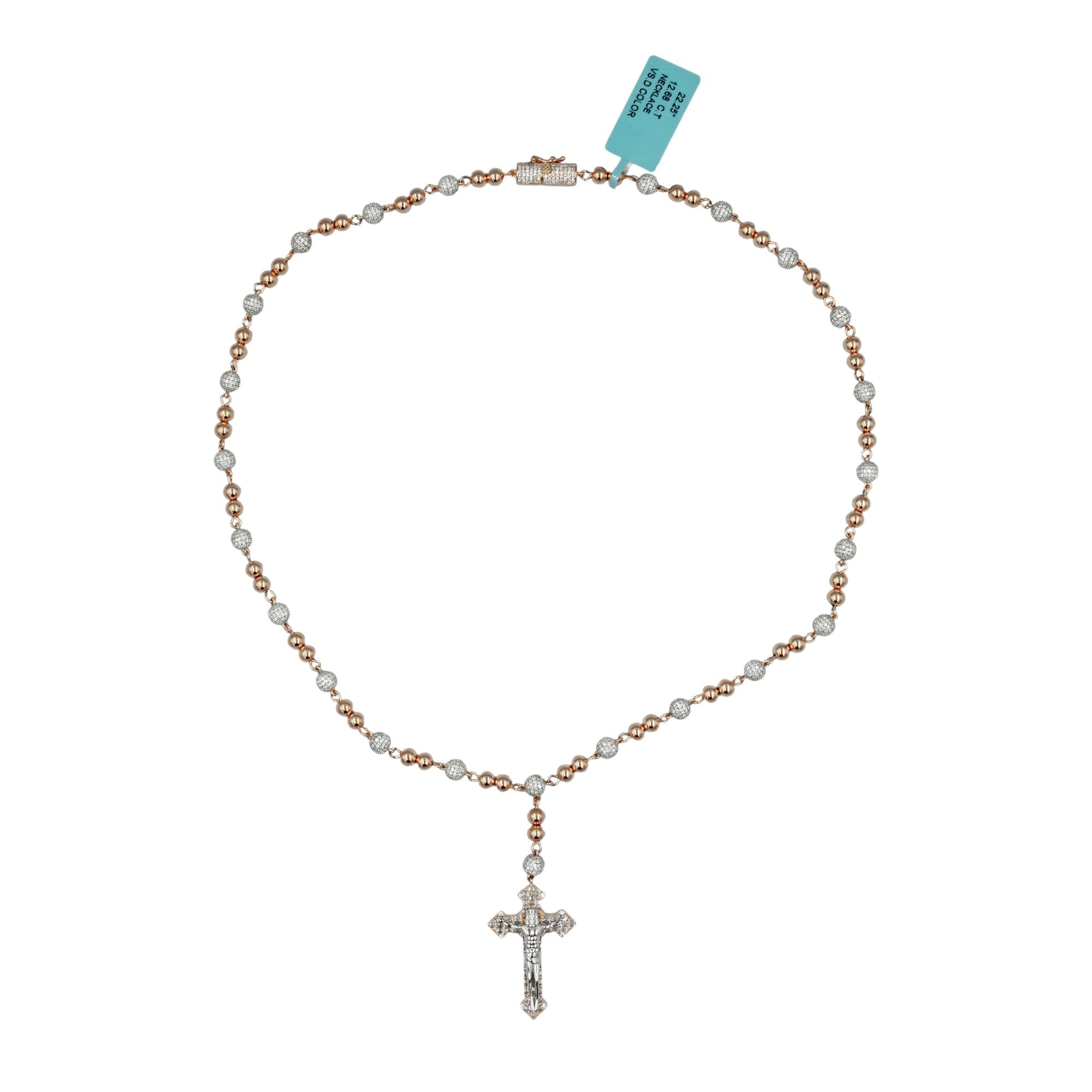 925 Silver Moissanite Beaded Rosary Necklace – 22.25"