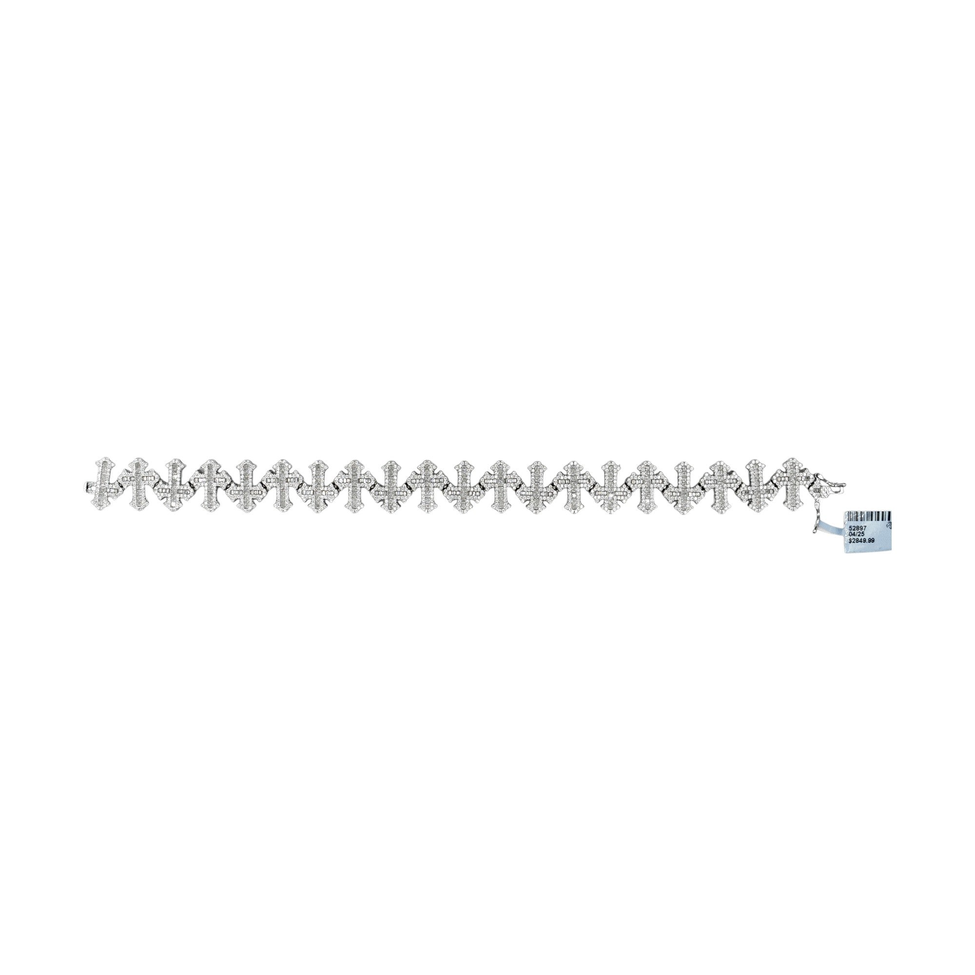 925 Silver Moissanite Alternate Cross Baguette Bracelet – 8.5"
