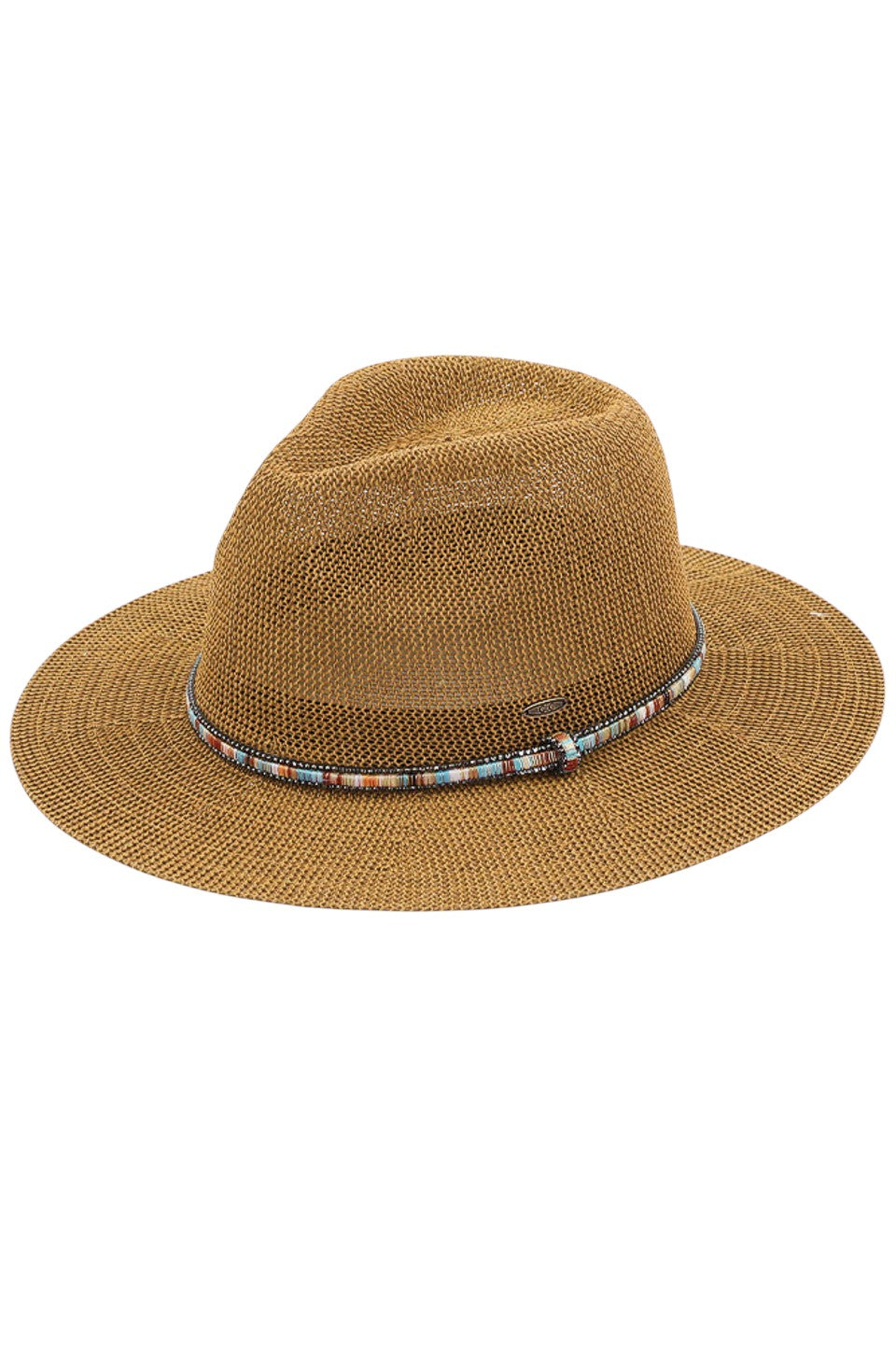 C.C Women's Multi Thread Rhinestone Trim Band Panama Hat