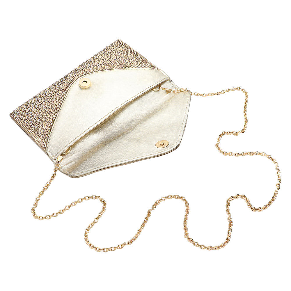 Bling Stone Studded Flap Envelope Evening Clutch Crossbody Bag