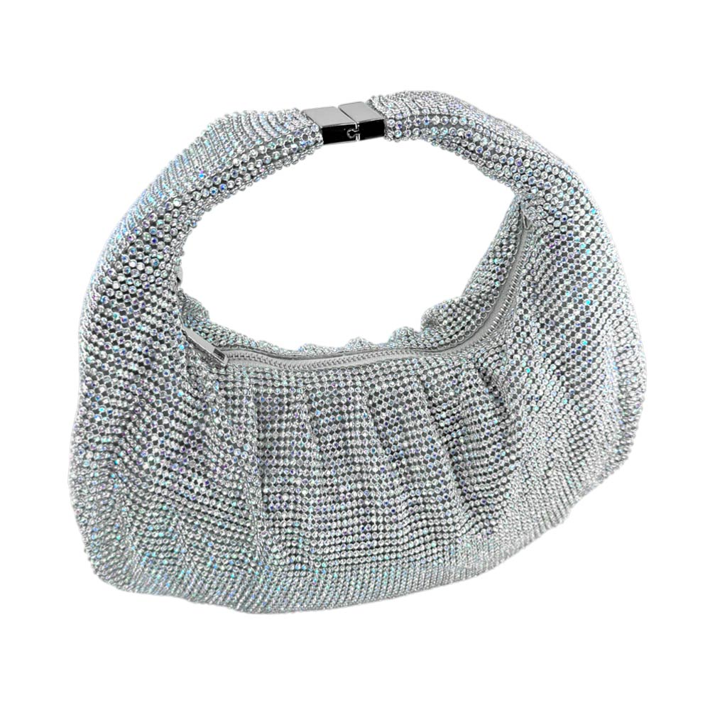 Rhinestone Bling Studded Slouch Hobo Evening Crossbody Bag