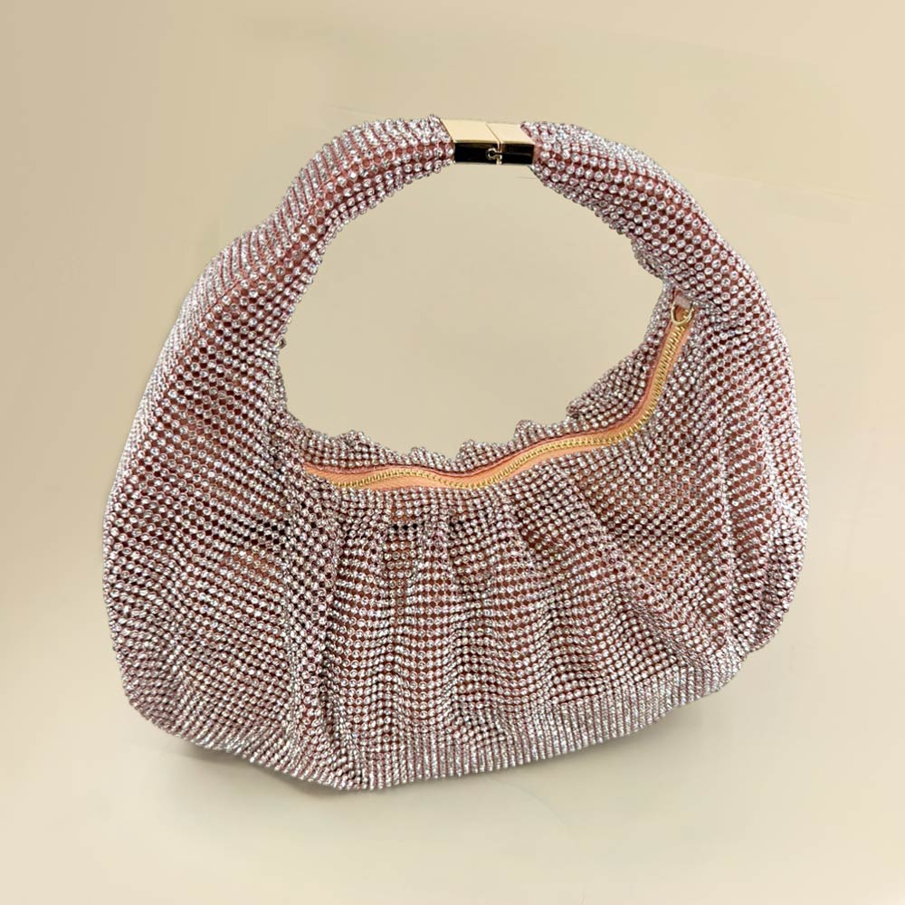 Rhinestone Bling Studded Slouch Hobo Evening Crossbody Bag