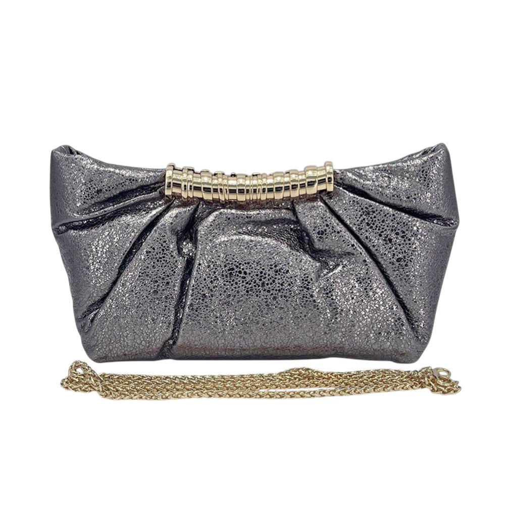 Pleated Metallic Sparkle Evening Clutch Crossbody Bag