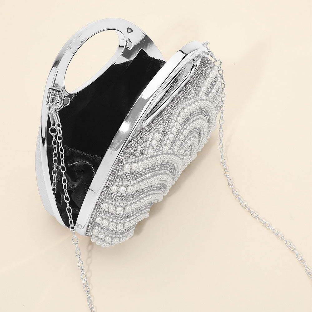 Pearl Rhinestone Embellished Evening Clutch Crossbody Bag