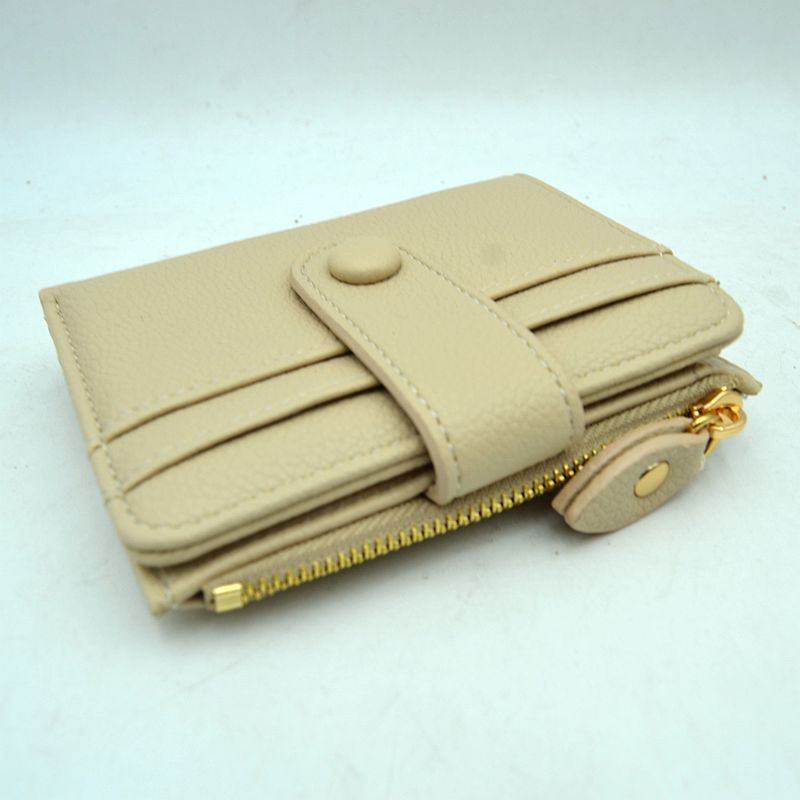 Pebbled Card Holder Wallet with Snap Button Strap and Zipper Pocket