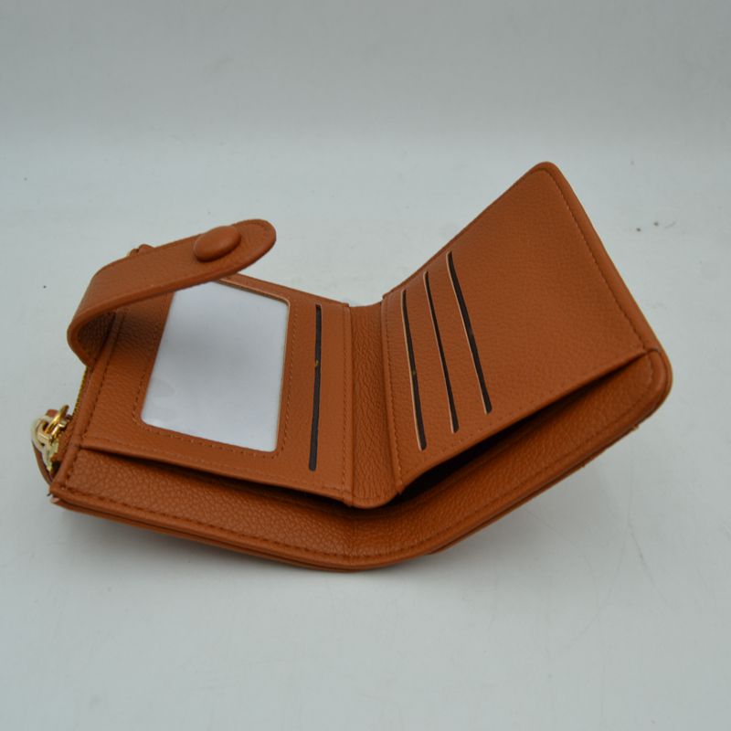 Pebbled Card Holder Wallet with Snap Button Strap and Zipper Pocket