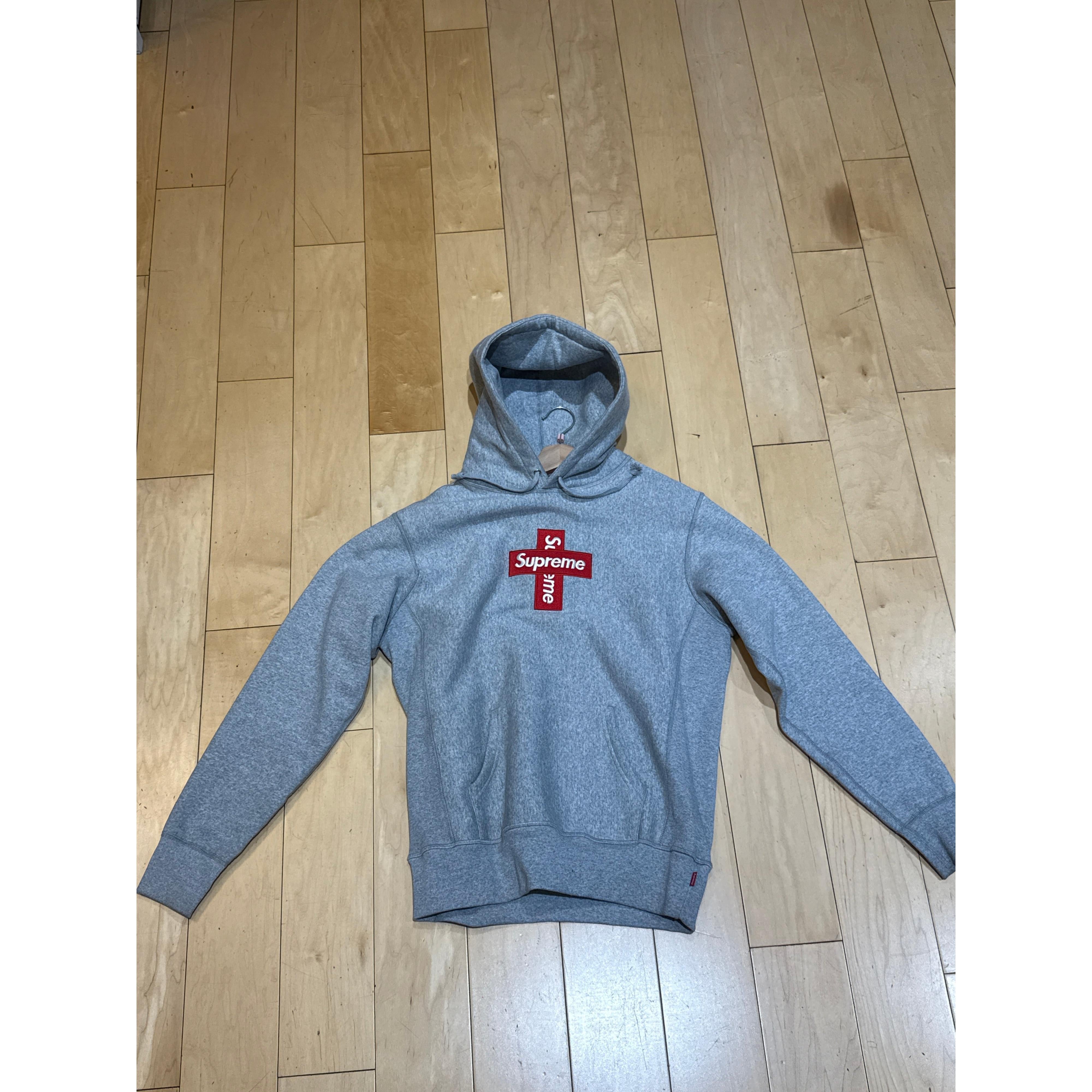 PRE OWNED Supreme Cross Box Logo Hooded Sweatshirt Heather Grey
