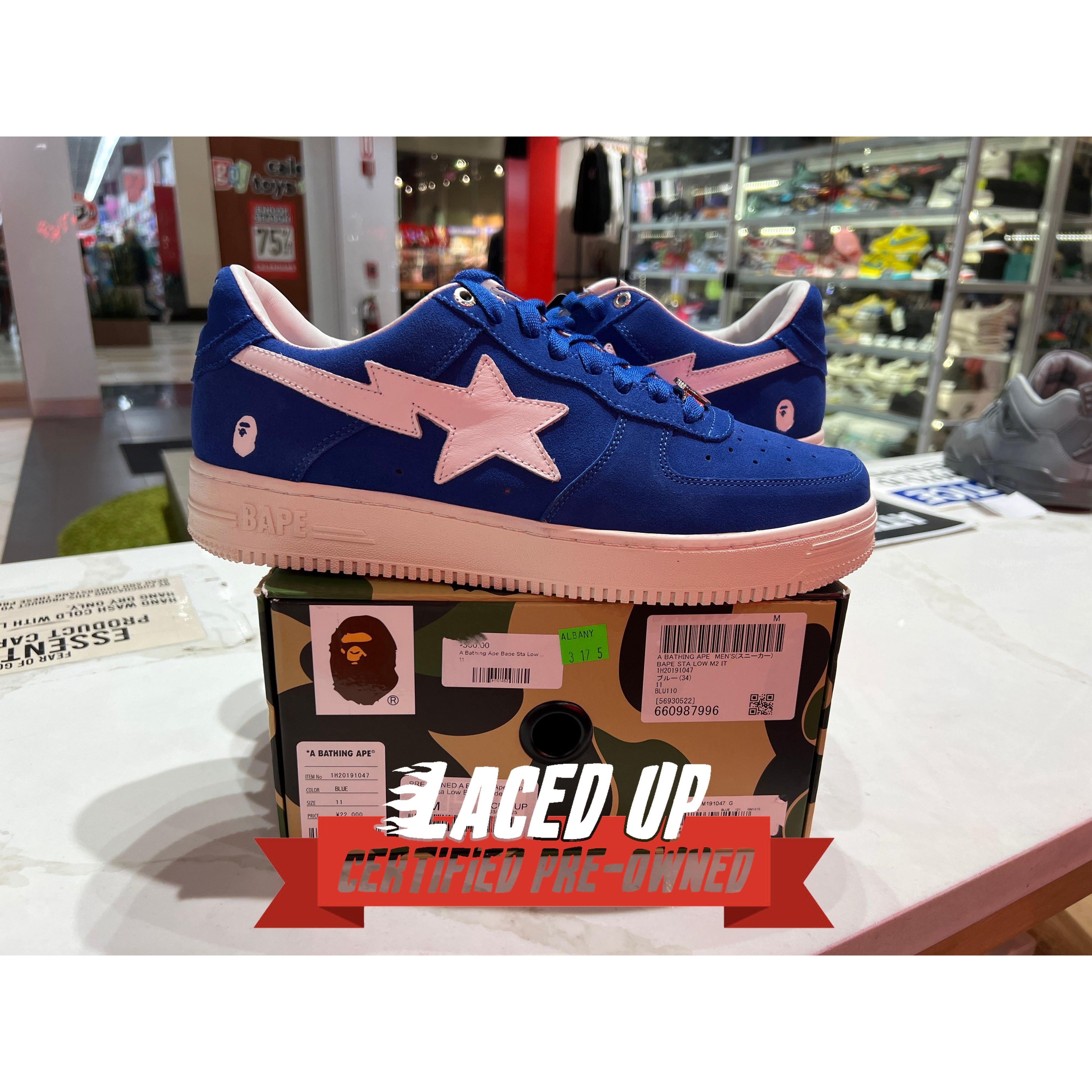 PRE OWNED A Bathing Ape Bape Sta Low Blue Suede