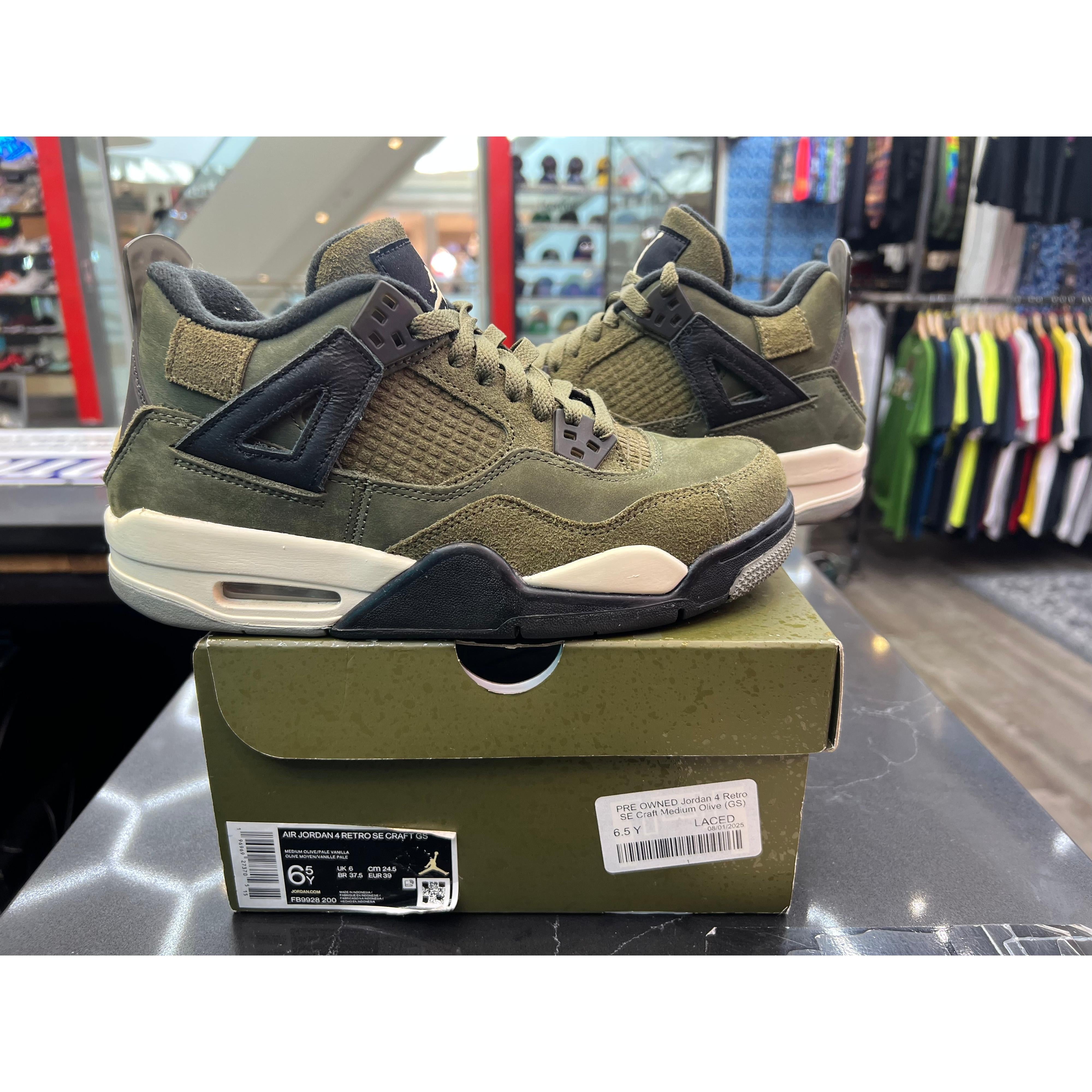PRE OWNED Jordan 4 Retro SE Craft Medium Olive (GS)