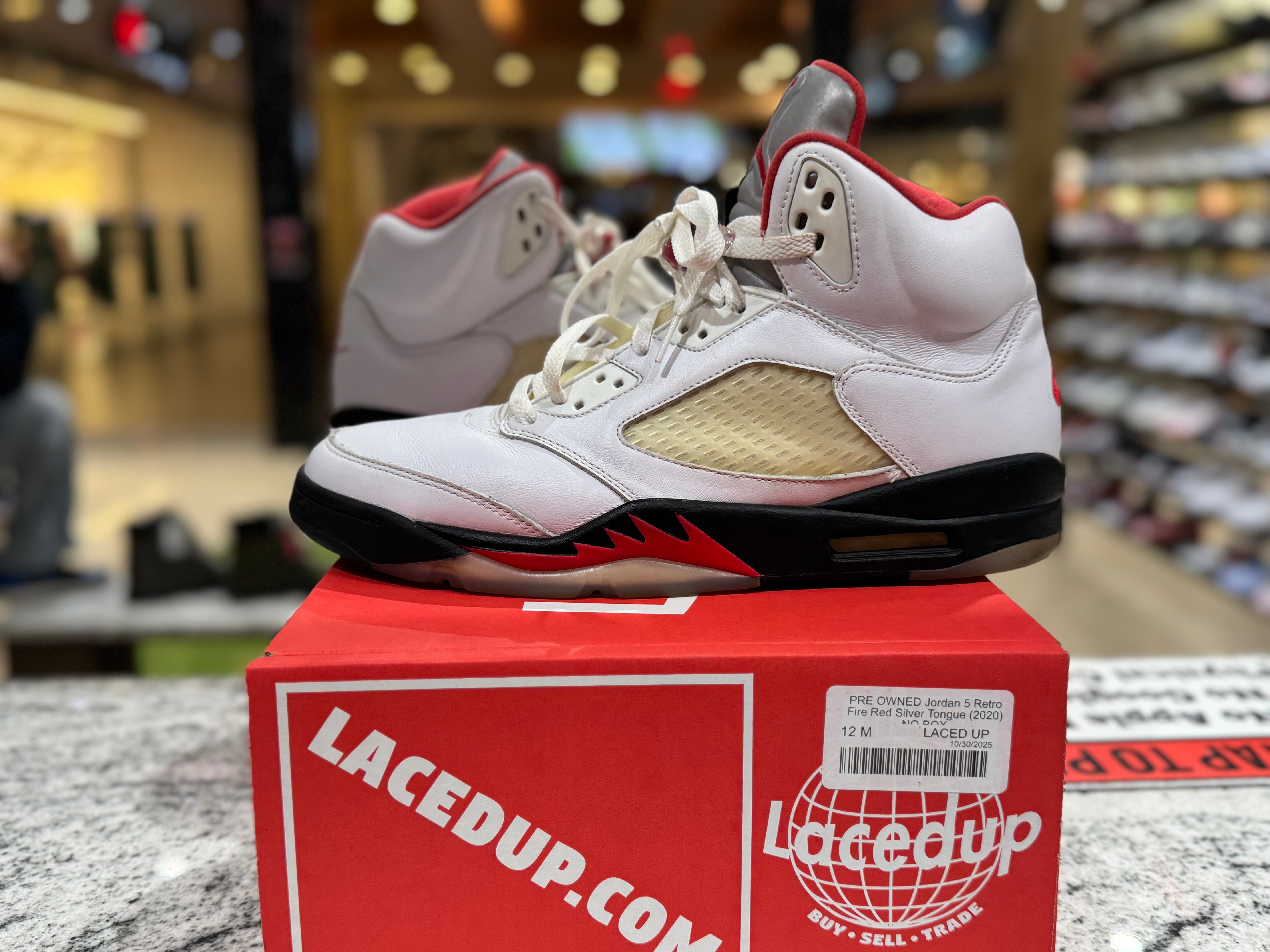 PRE OWNED Jordan 5 Retro Fire Red Silver Tongue (2020) NO BOX