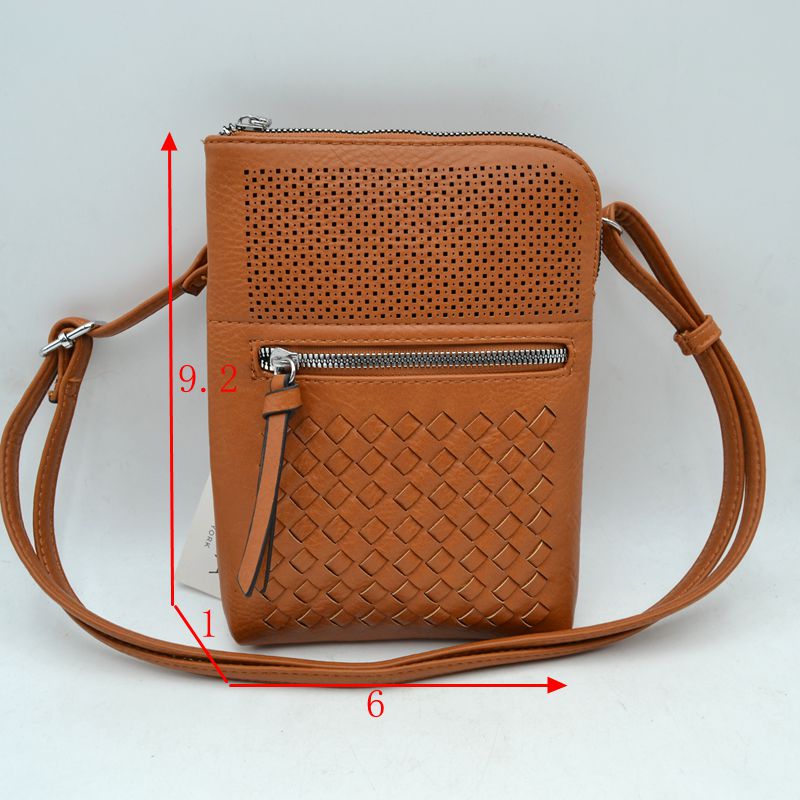 Crossbody Bag with Perforated Panel and Woven Front Detail