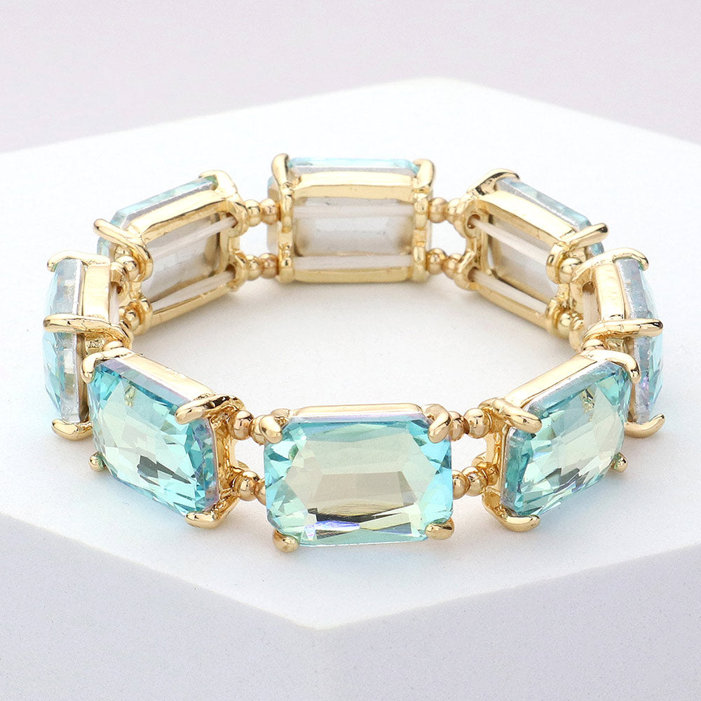 Women's Emerald Cut Stone Stretch Evening Bracelet 4th of July