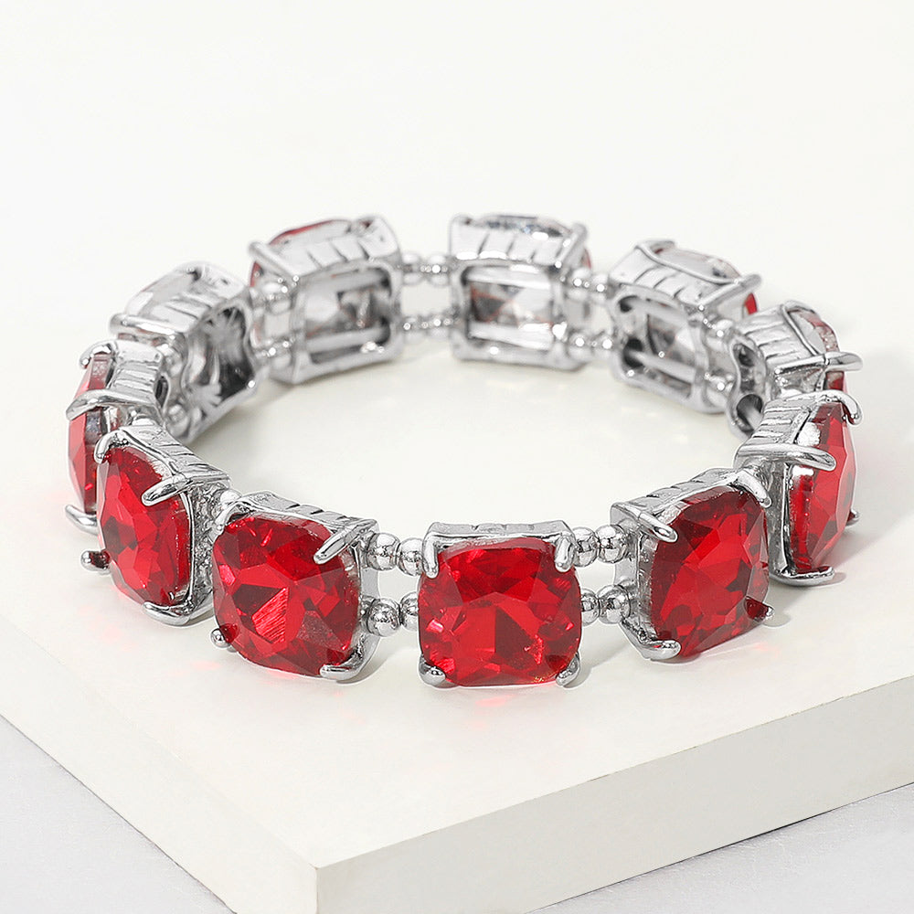 Women's Cushion Square Stone Stretch Evening Bracelet