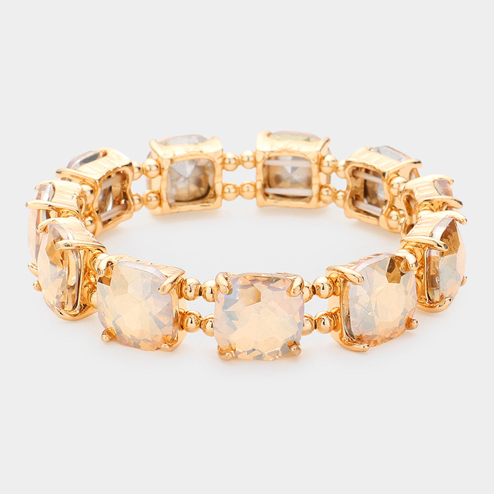 Women's Cushion Square Stone Stretch Evening Bracelet