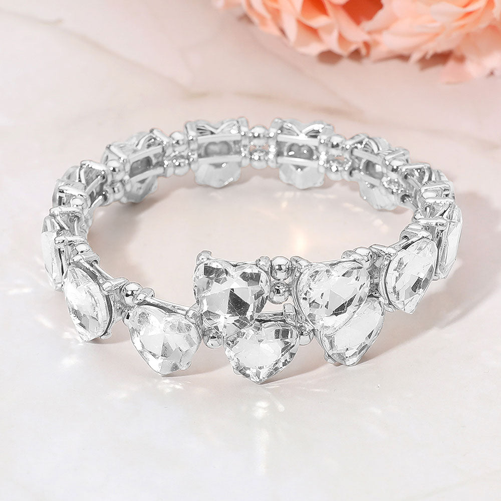 Heart Stone Cluster Link Adjustable Evening Bracelet