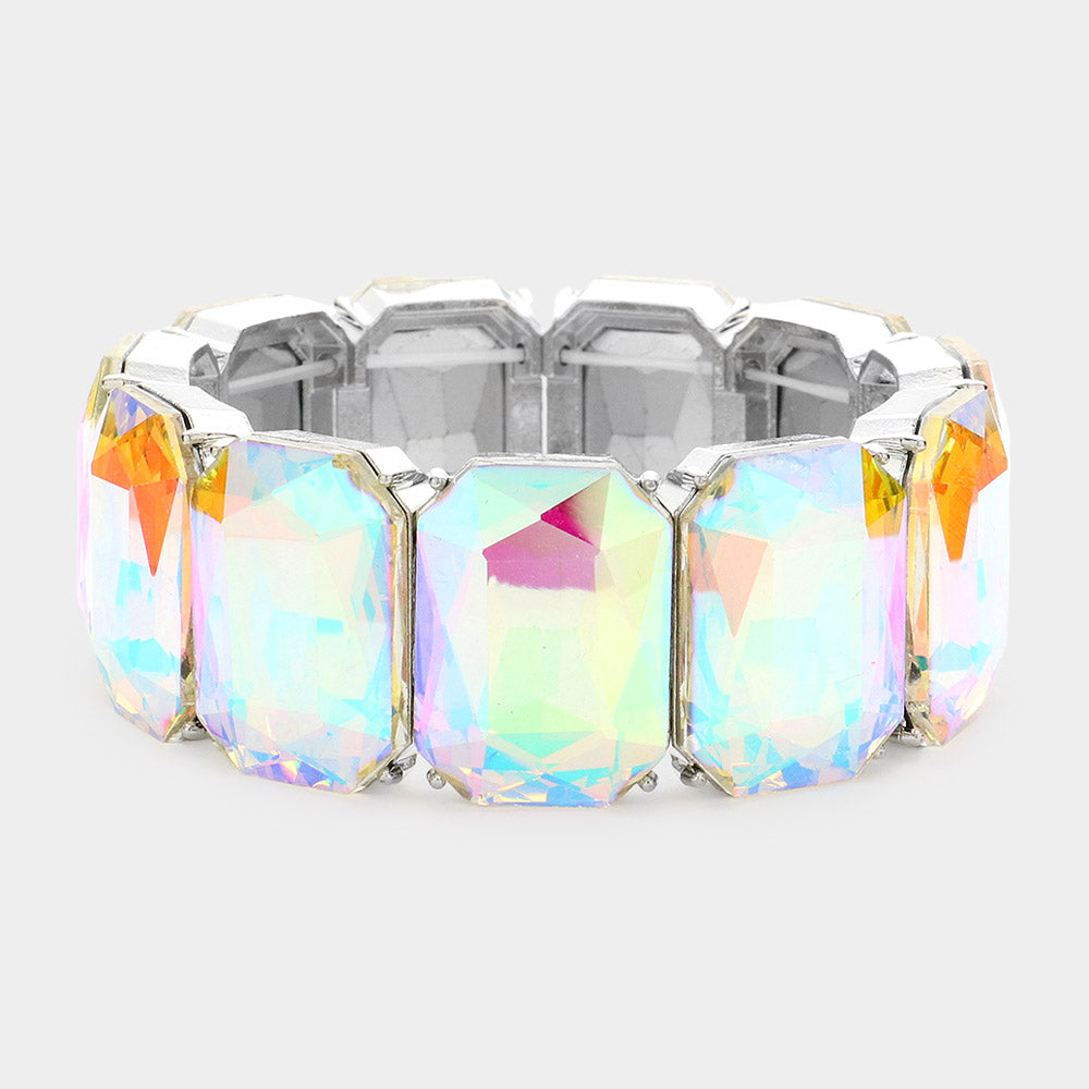 Women's Emerald Cut Stone Stretch Evening Bracelet 4th of July