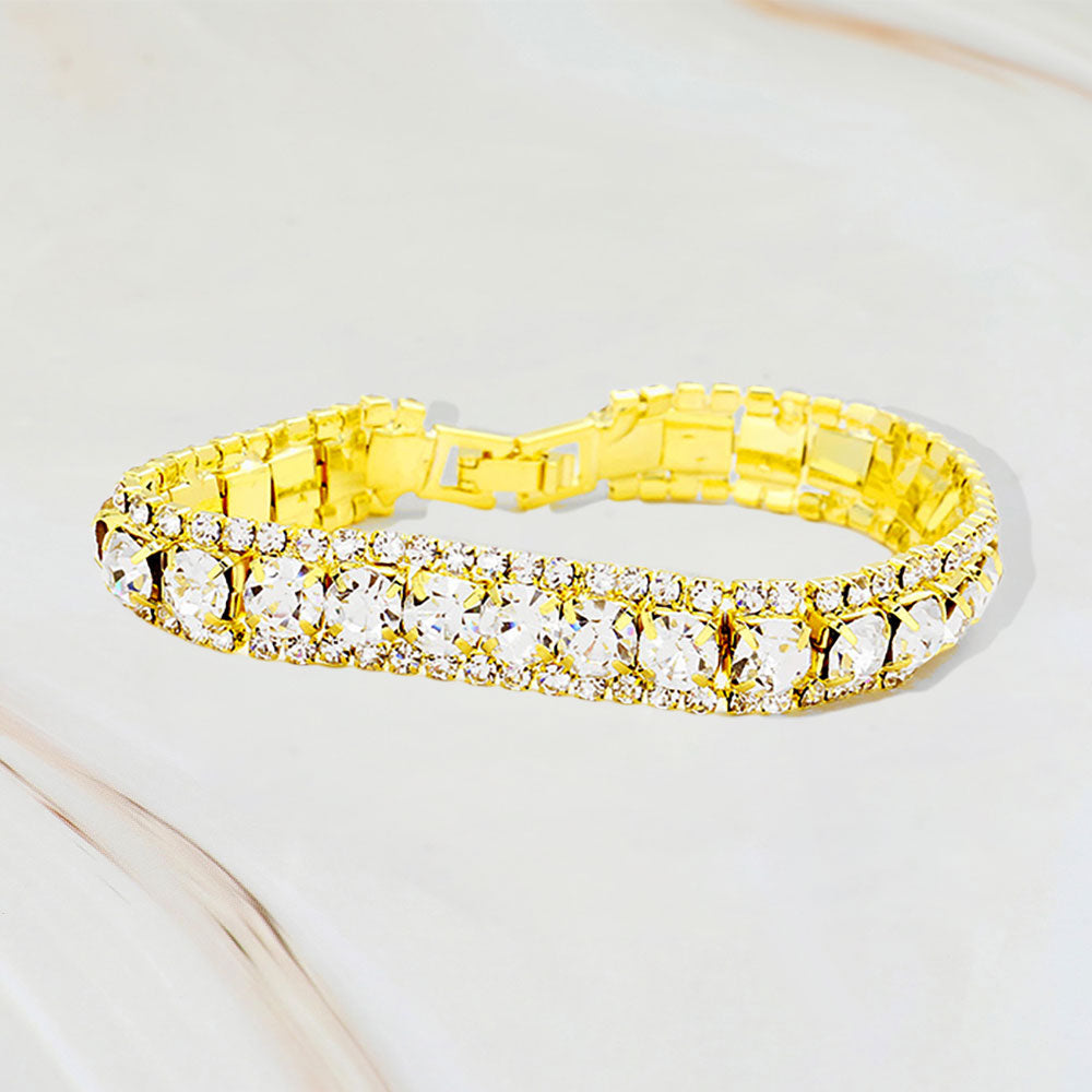 Round Crystal Rhinestone Trim Evening Bracelet