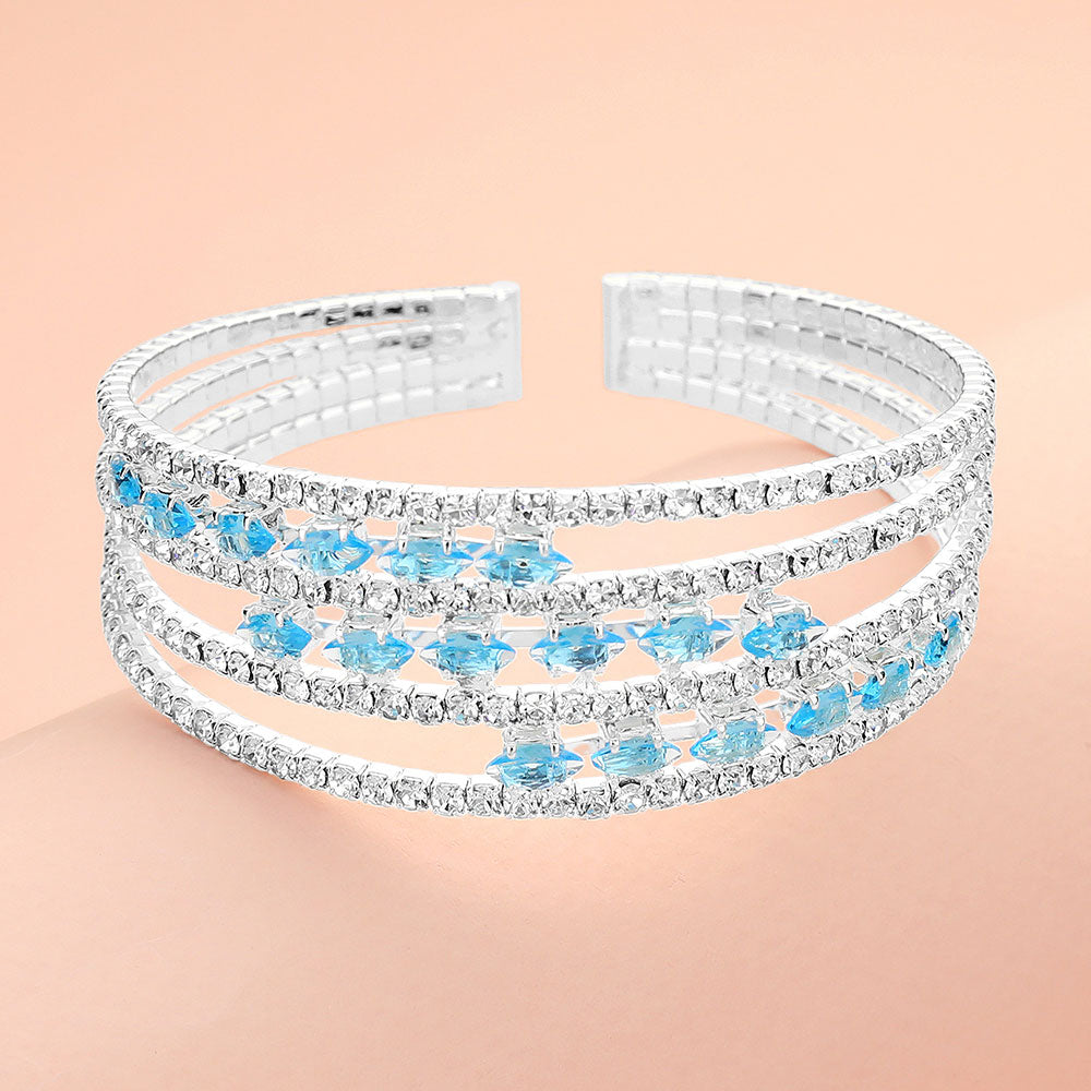 Marquise CZ Stone Rhinestone Paved Split Evening Bracelet