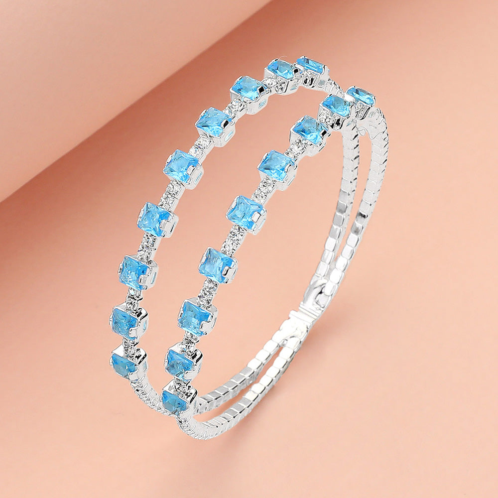 Square CZ Stone Cluster Accented Split Adjustable Evening Bracelet