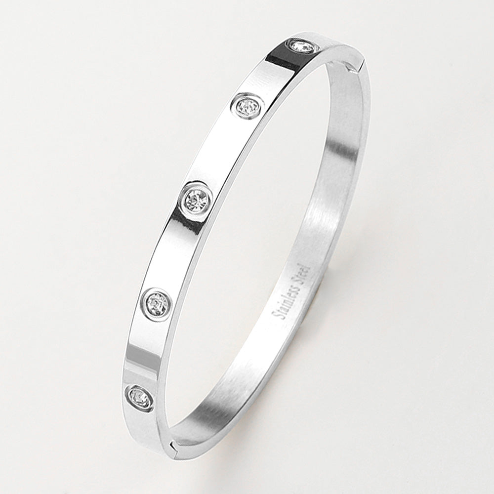 Stainless Steel Crystal Embellished Bangle Bracelet