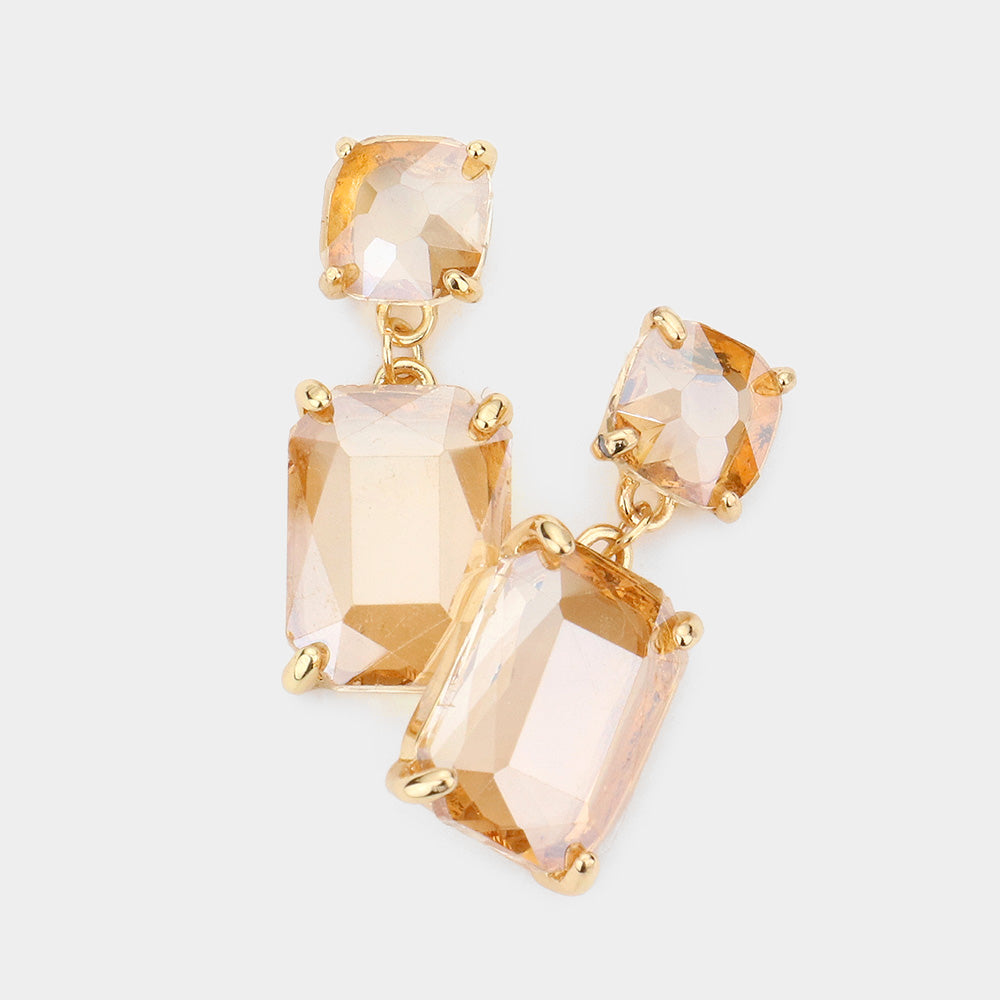 Women's Square Rectangle Glass Stone Link Drop Dangle Earrings