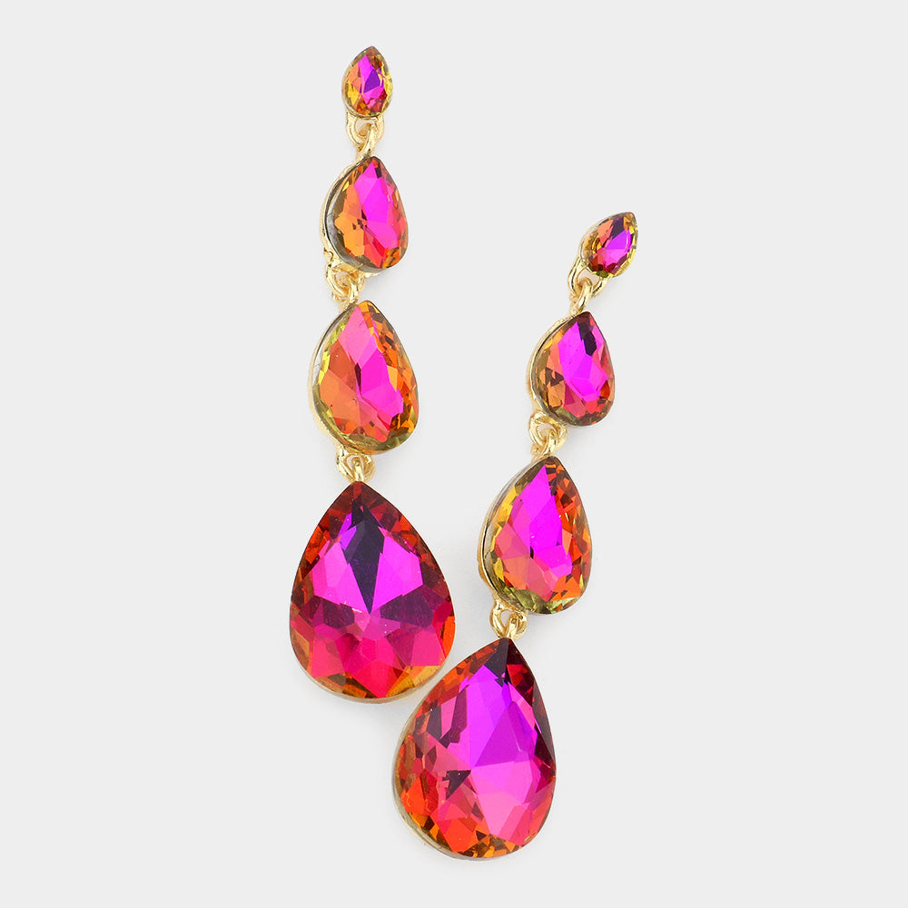 Teardrop Stone Link Dangle Evening Earrings