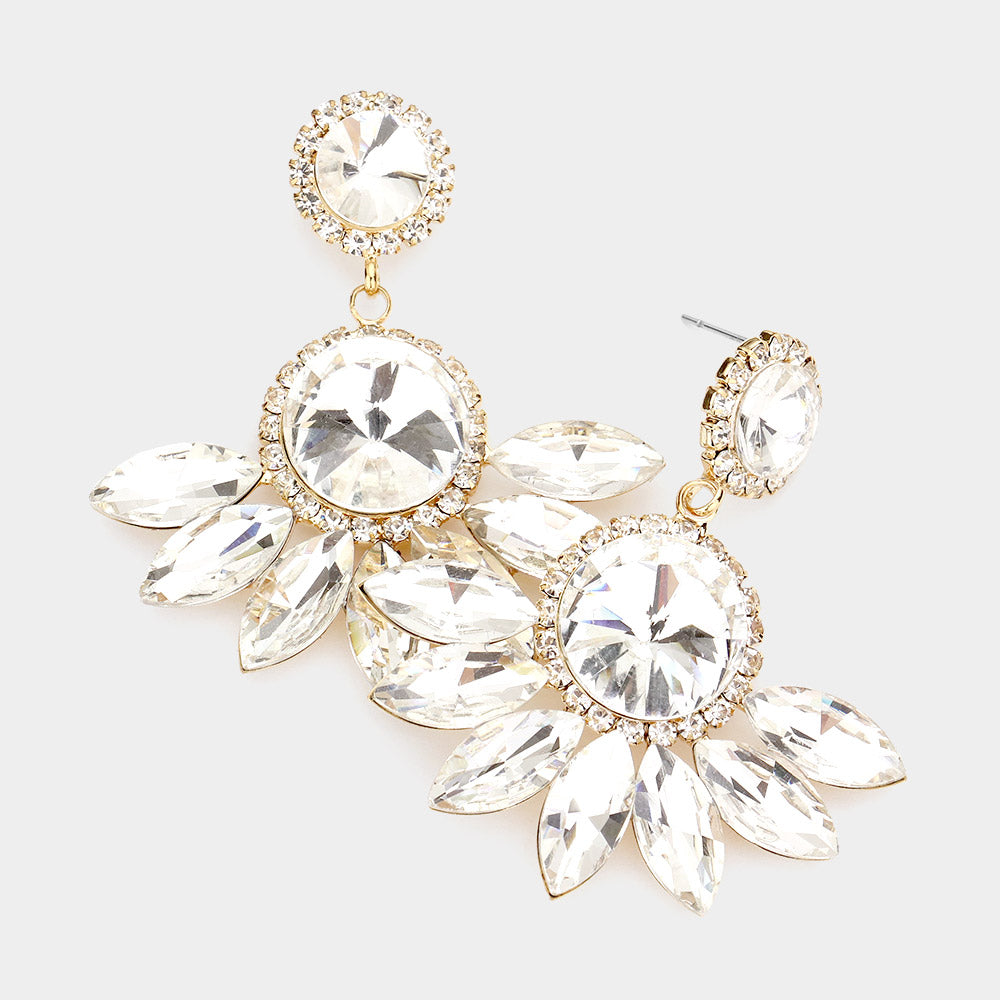 Round Centered Marquise Stone Cluster Dangle Evening Earrings