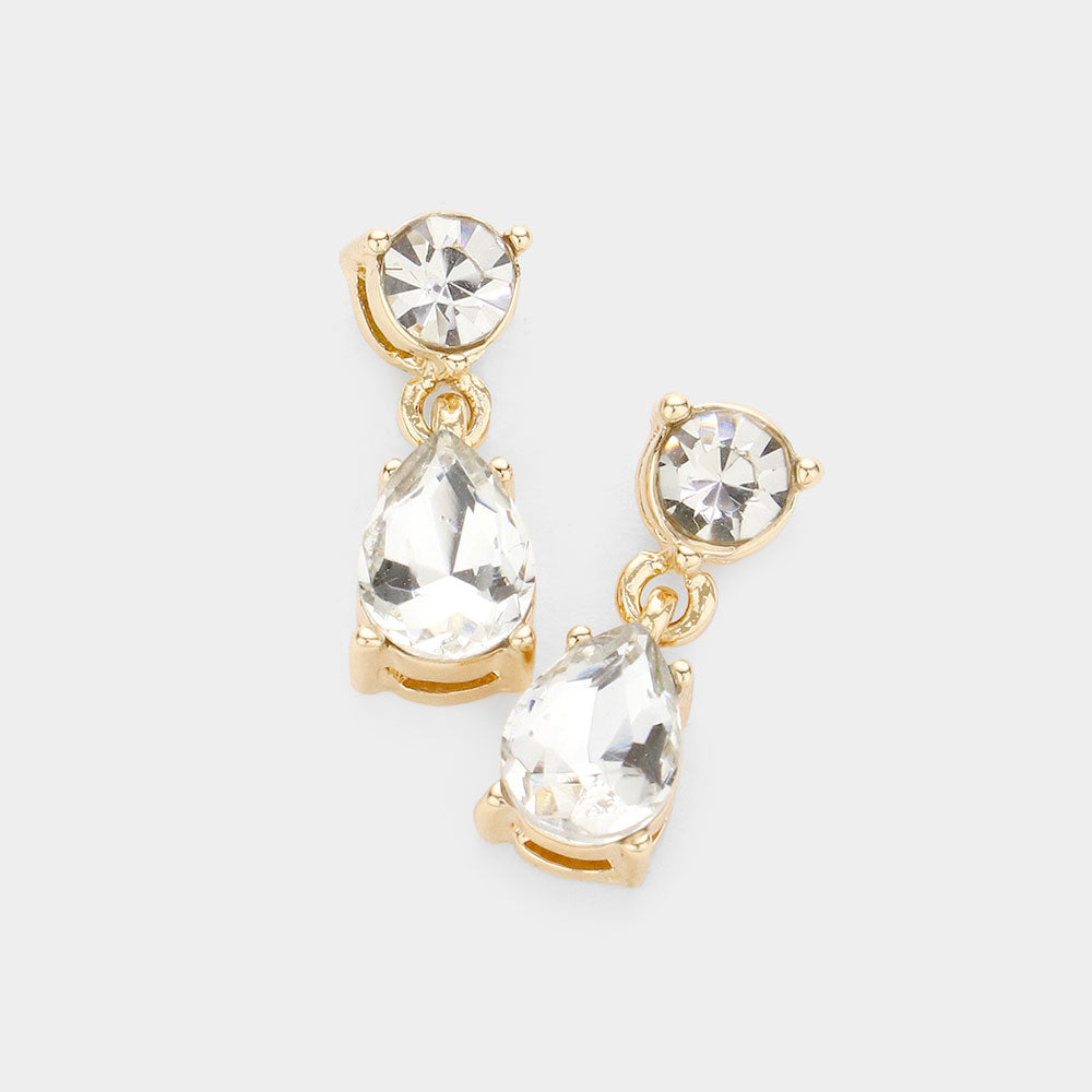 Round Teardrop Stone Link Dangle Evening Earrings