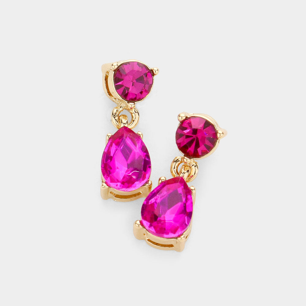 Round Teardrop Stone Link Dangle Evening Earrings