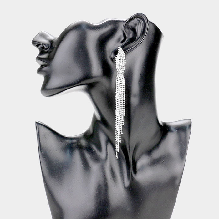 Long Drop Twisted Rhinestone Pave Evening Earrings