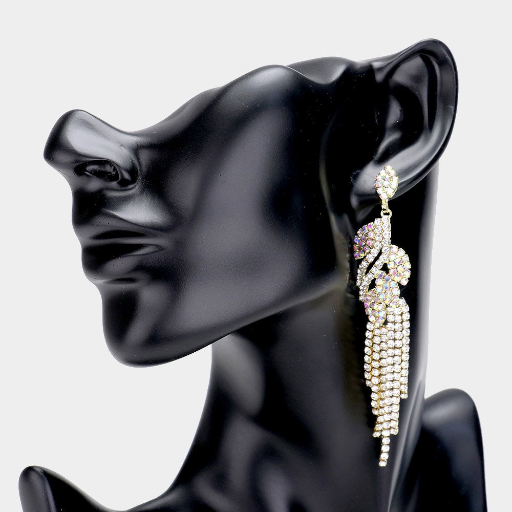 Rhinestone Crystal Leaf Drop Evening Earrings