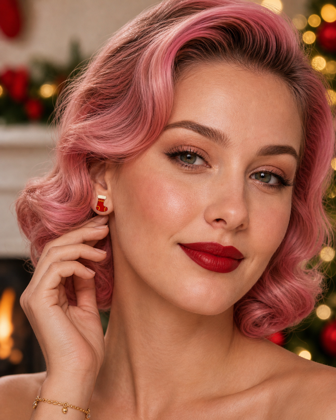 Itty-Bitty Stocking Earrings by Lipstick & Chrome — Mini Christmas Stocking Drop Earrings