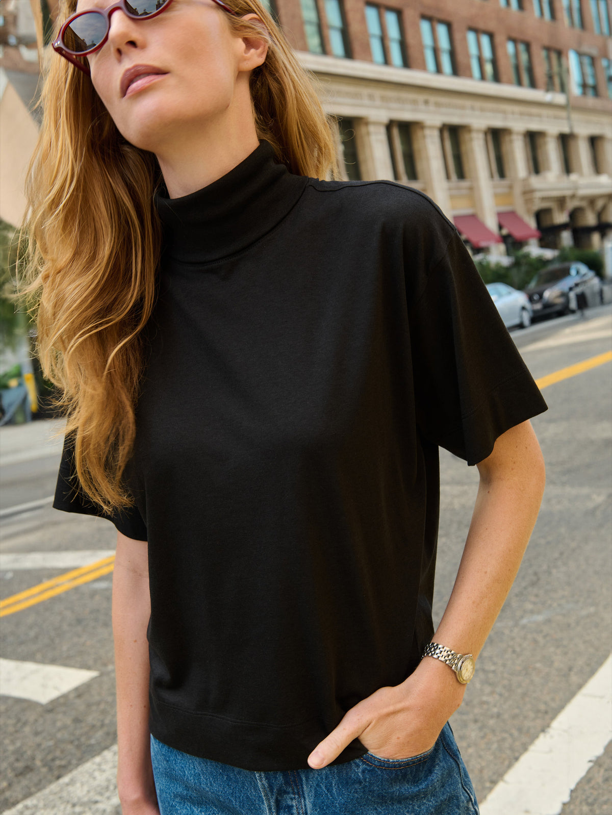Fable Turtleneck Tee in jet black