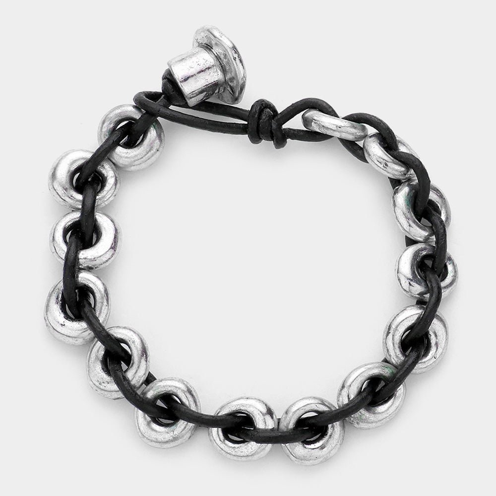 Metal hoops & leather bracelet