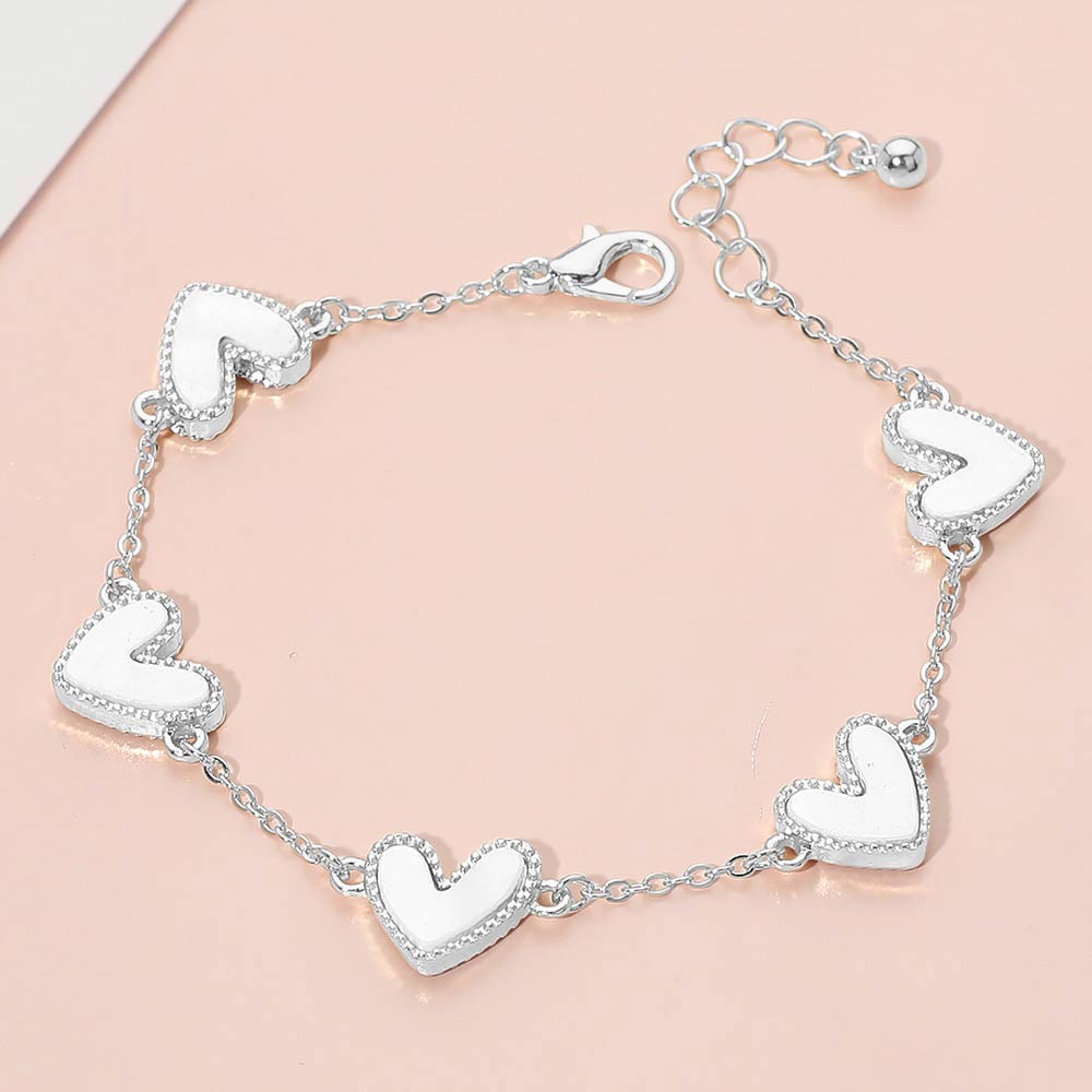 Mother of Pearl Heart Charm Station Bracelet