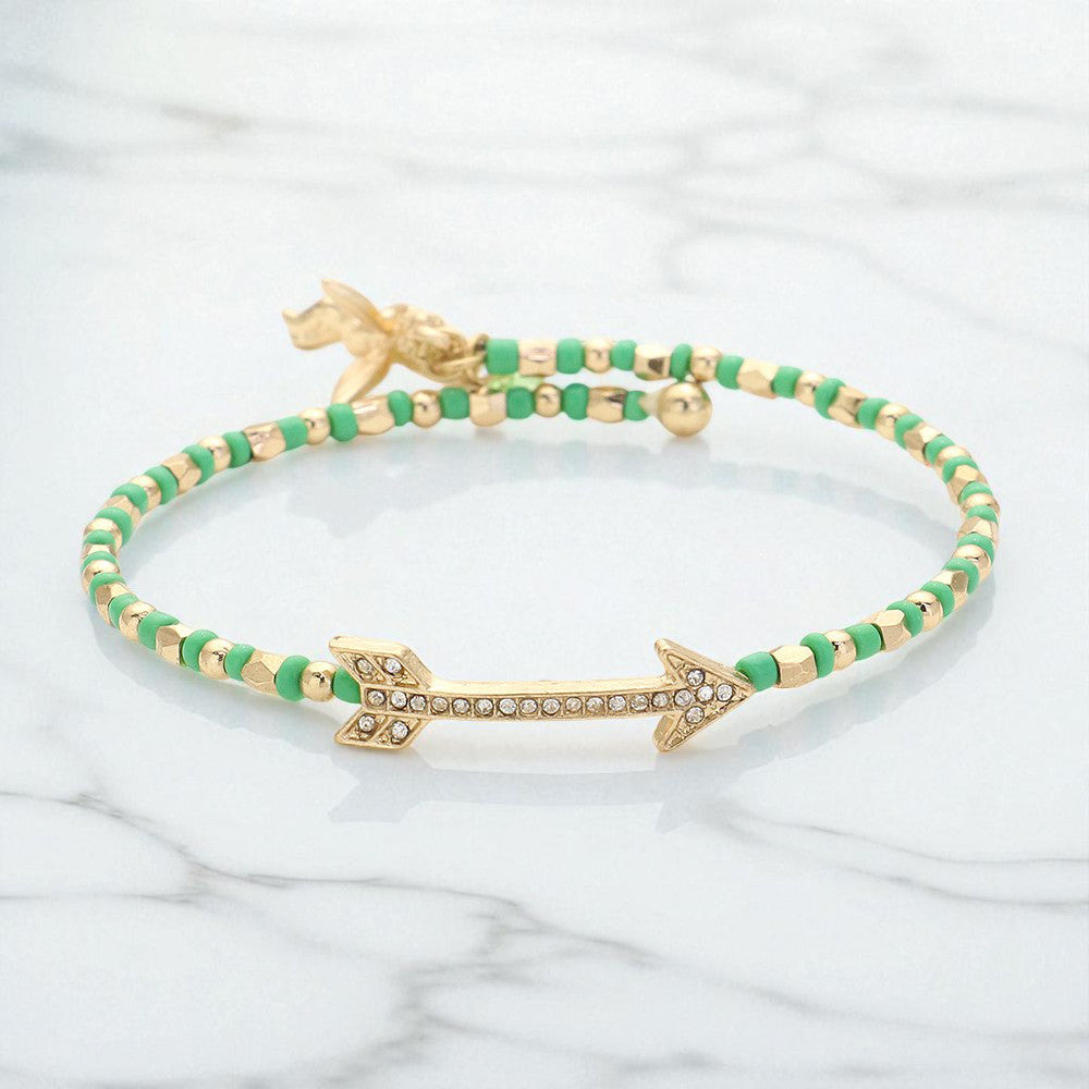 Stone Paved Arrow Pointed Cupid Charm Beaded Adjustable Bracelet