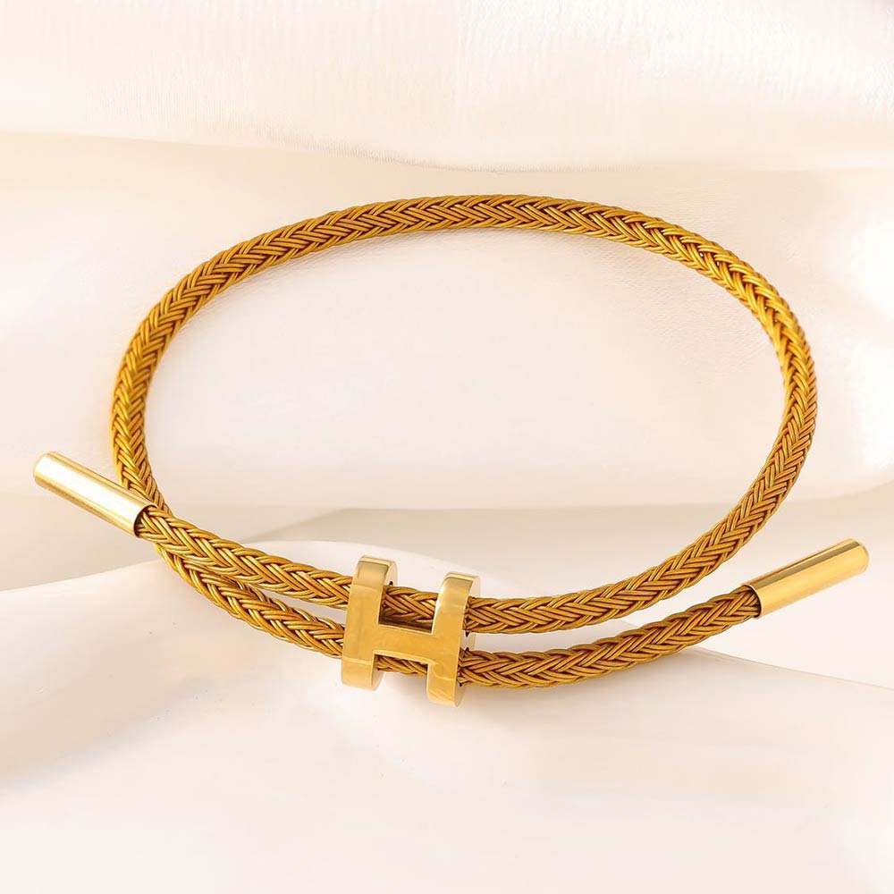 H Monogram Charm Accent Braided Cord Adjustable Slide Bracelet