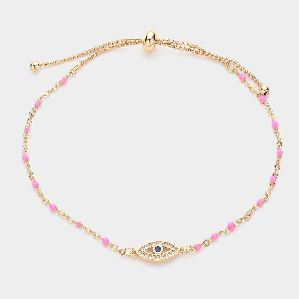 Evil Eye Pointed Beads Station Pull Tie Bracelet