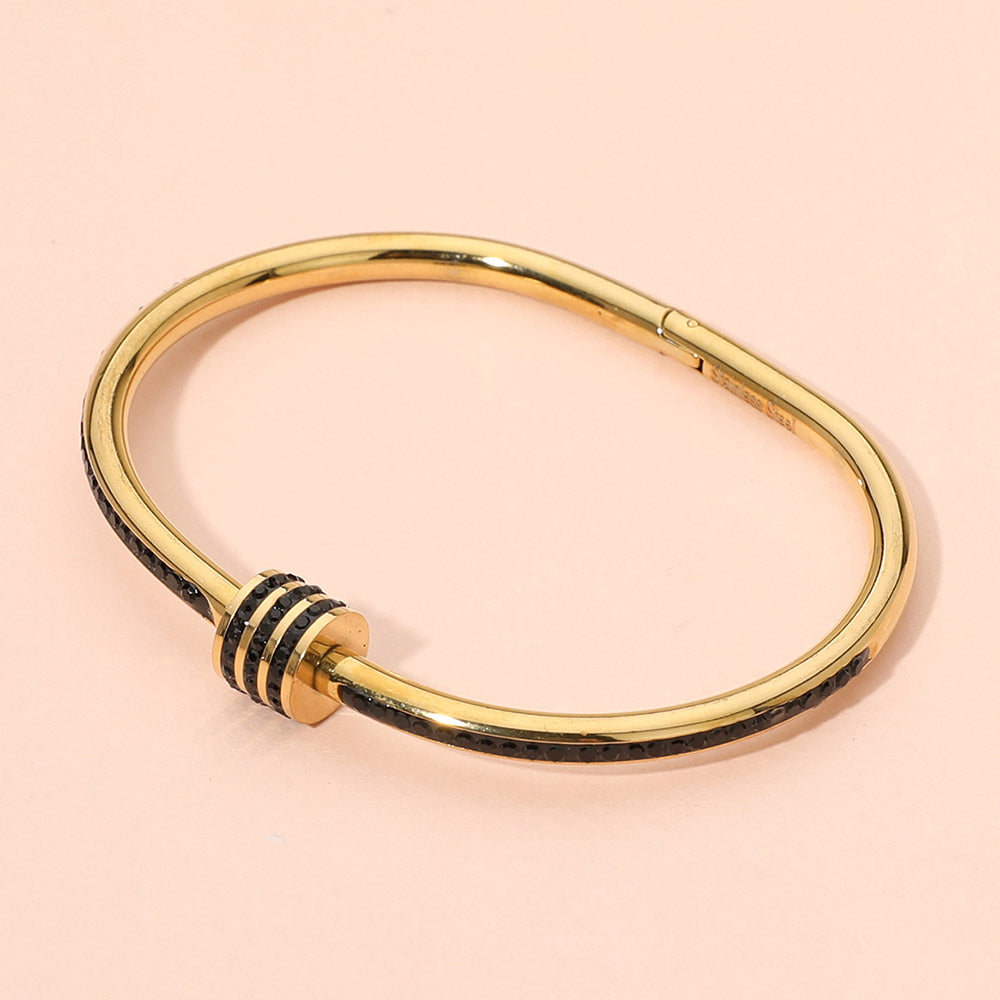 Stainless Steel CZ Stone Accent Hinged Bangle Bracelet
