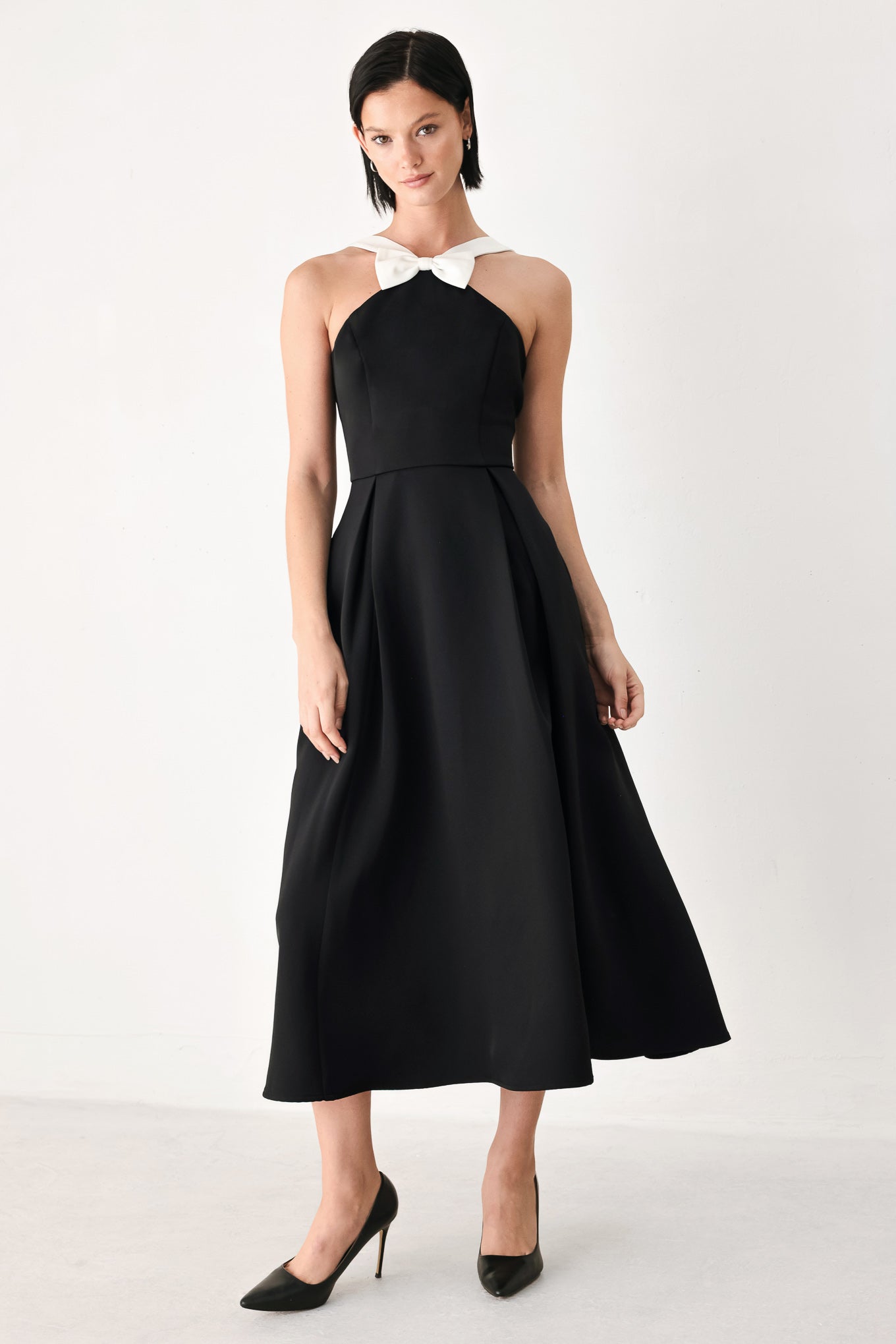 BLACK TIE AFFAIR HALTER WOVEN MIDI DRESS