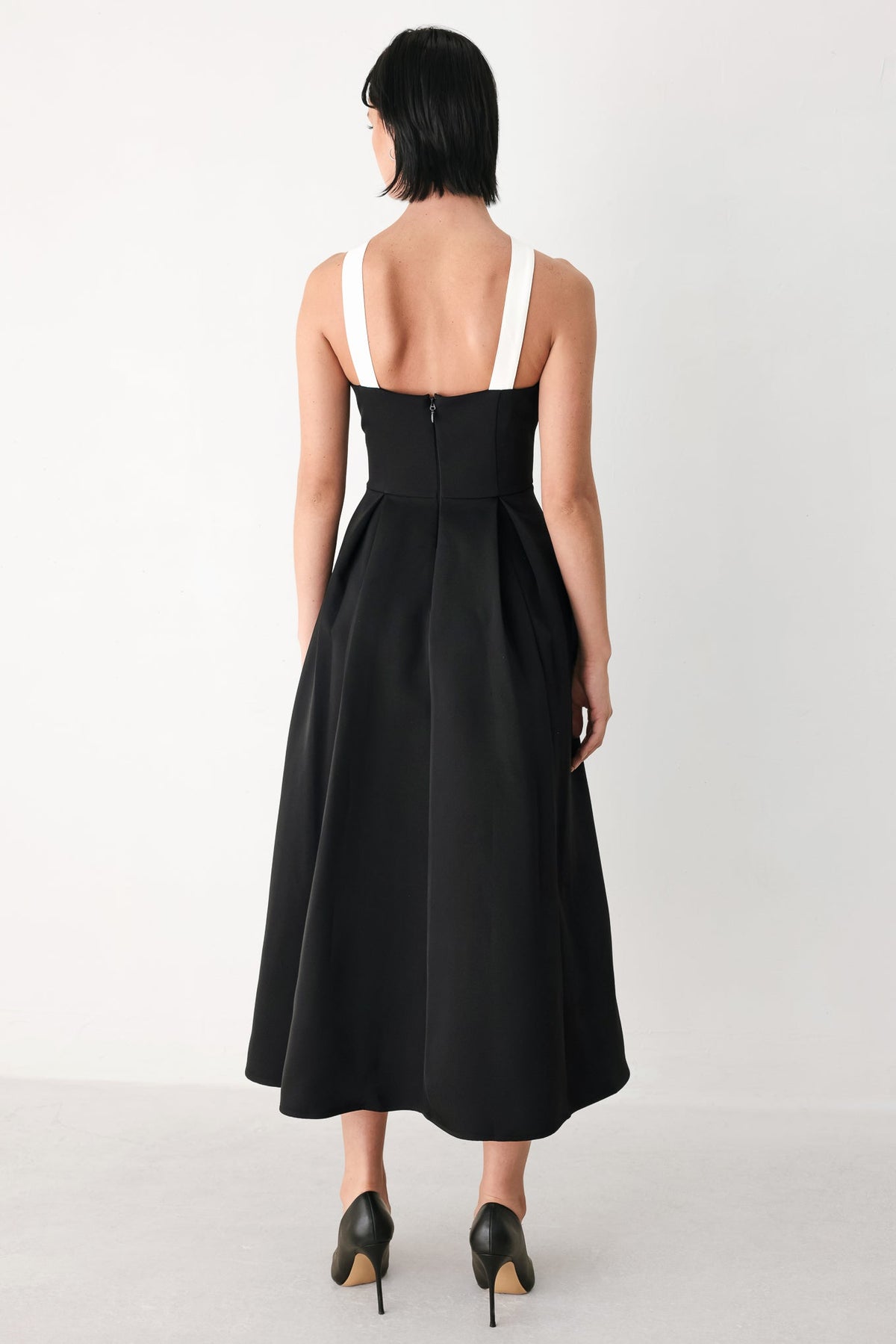 BLACK TIE AFFAIR HALTER WOVEN MIDI DRESS